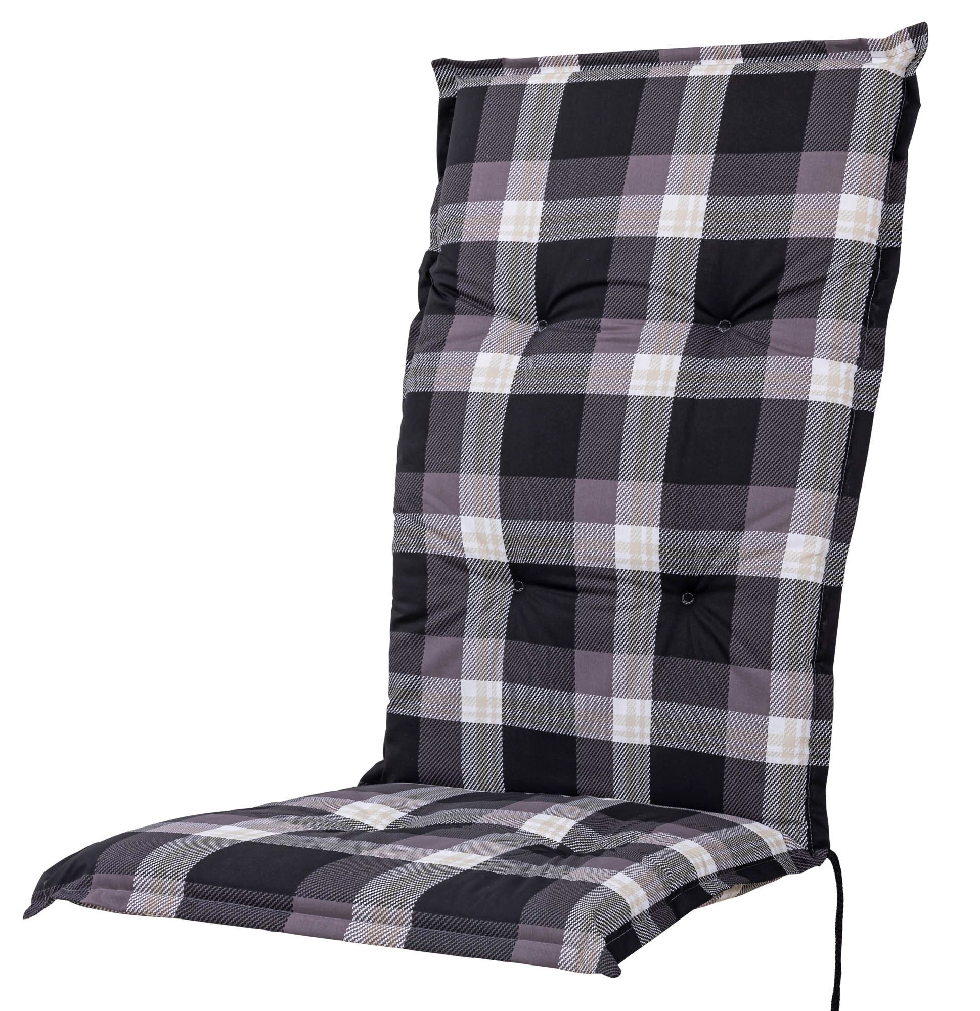 Sun Garden Hochlehnerauflage Hochlehner Naxos 10623-800 schwarz-braun-beige kariert 120x49x6 cm, (1 St), mit Bindebändern