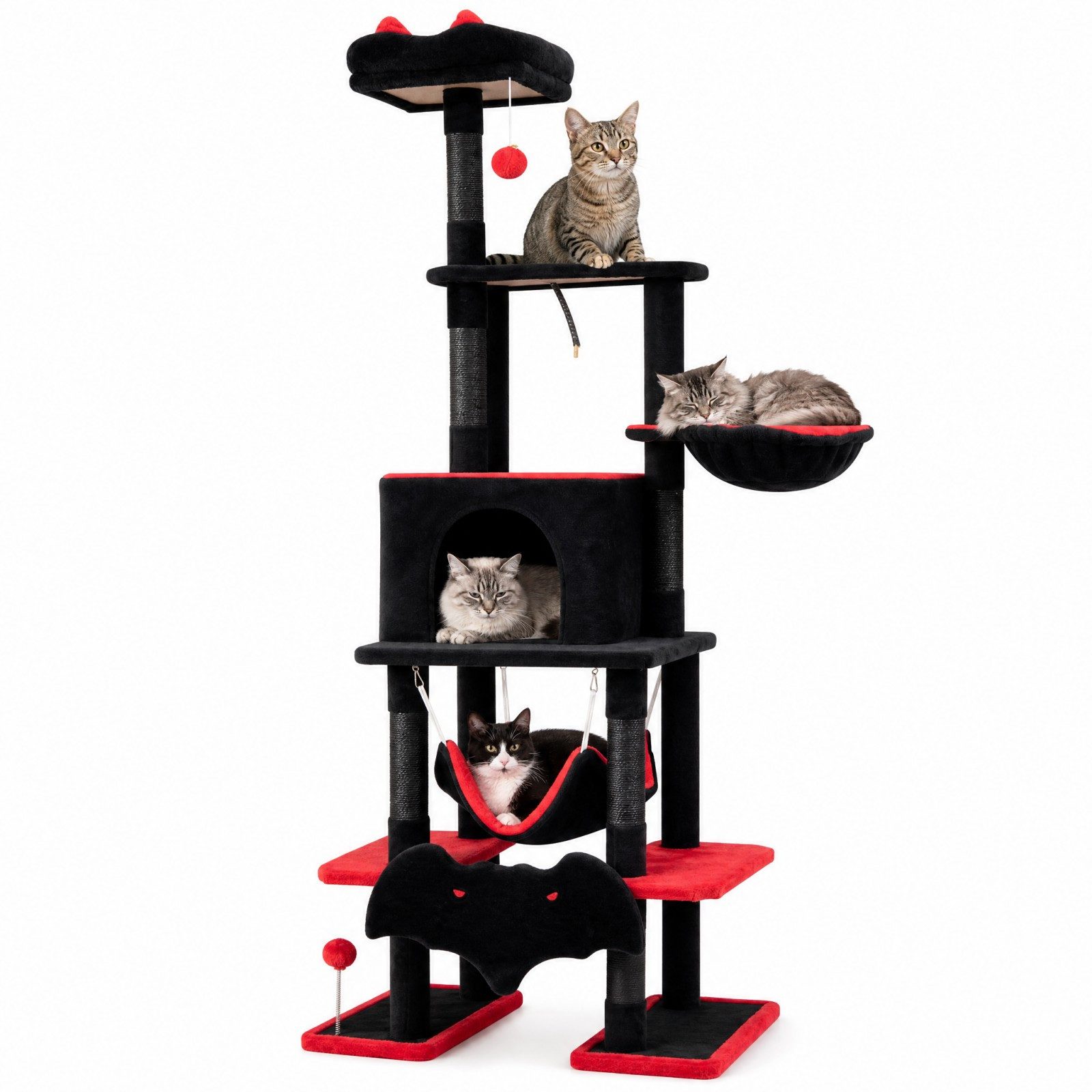 KOMFOTTEU Kratzbaum Katzenbaum, mit Plattformen, Sisalstämmen, Hängematte & Katzenhöhle