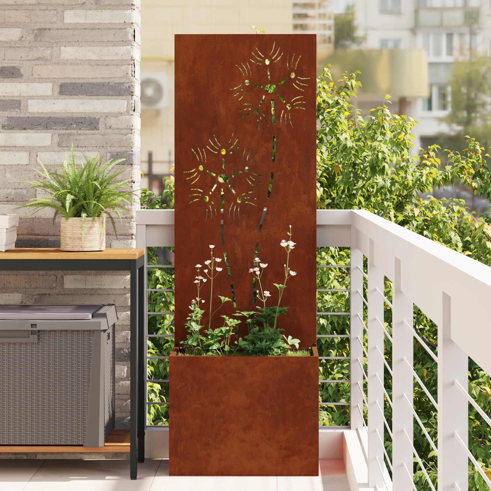 vidaXL Wandbild Garten Sichtschutz-Leinwand Floral Rostig 50 x 32 x 150 cm, (1 St)