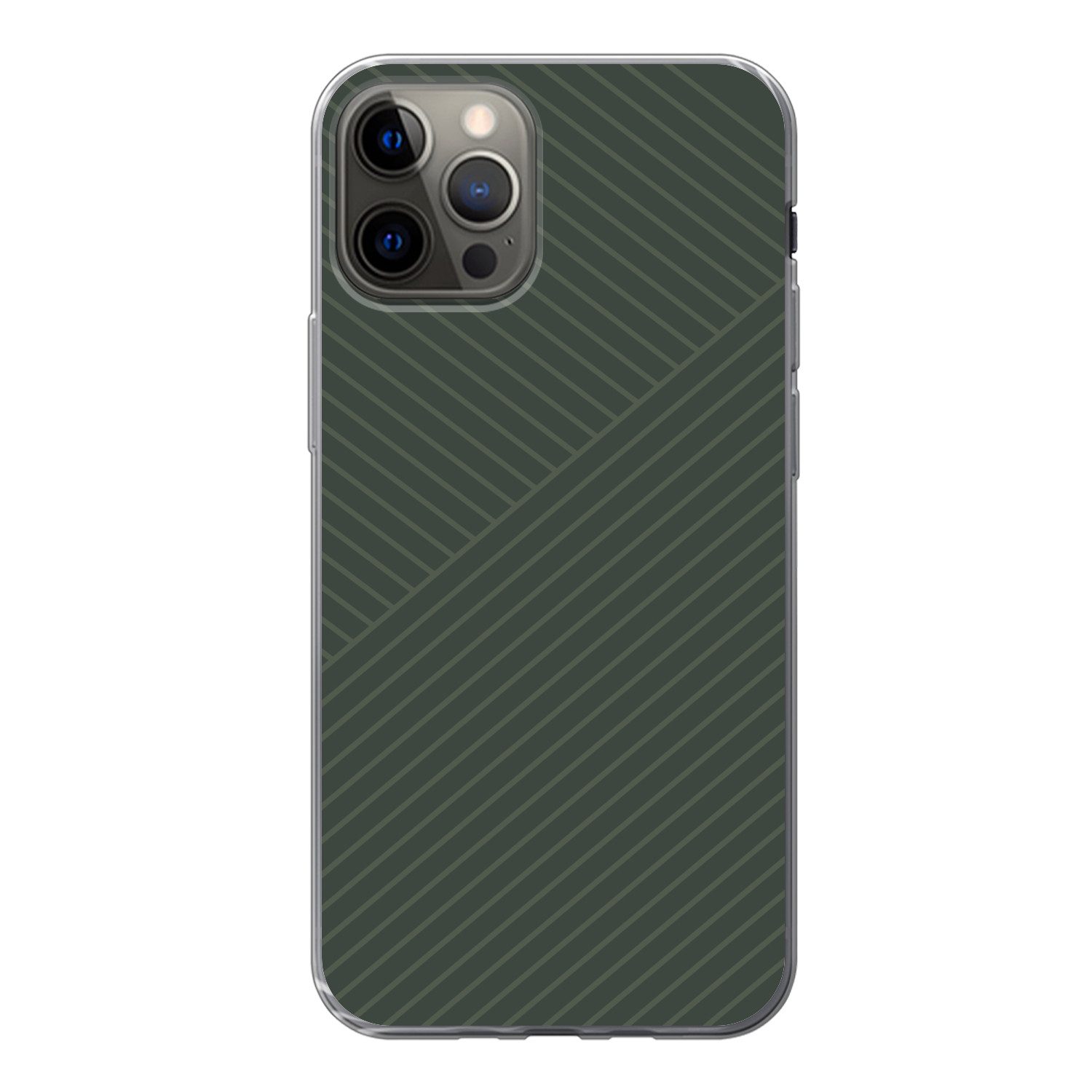 MuchoWow Handyhülle für Apple iPhone 12 Pro Linien - Abstrakt - Grün - Minimalistisch, Smartphone-Bumper, Print, Handy Schutzhülle Dünn