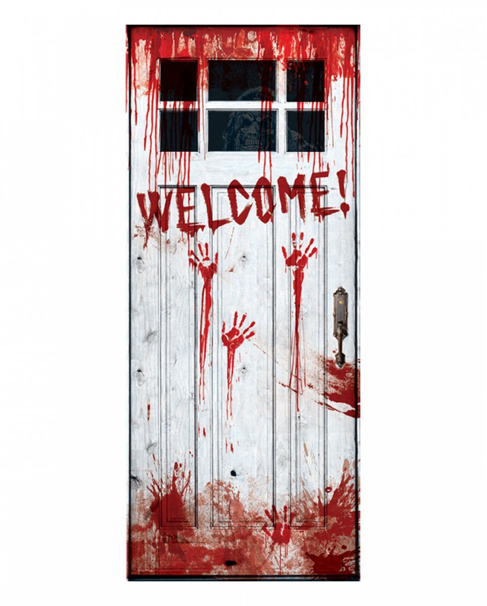 als Deko Blutspuren Welcome mit Hängedekoration Türfolie Halloween Horror-Shop