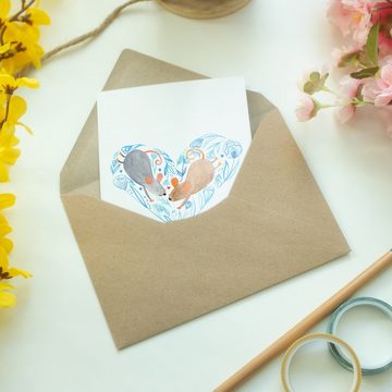 Mr. & Mrs. Panda Grußkarte Mäuse Herz - Weiß - Geschenk, Einladungskarte, Liebesgeschenk, Liebe, Hochglänzende Veredelung