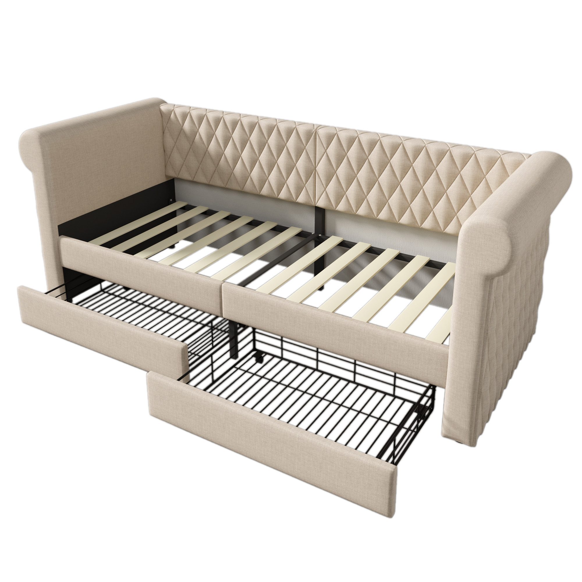 Rutaqian Daybed Vintage Kopfteil Polsterbett Sofabett 90x200 cm(Ohne Matratze), Tagesbett