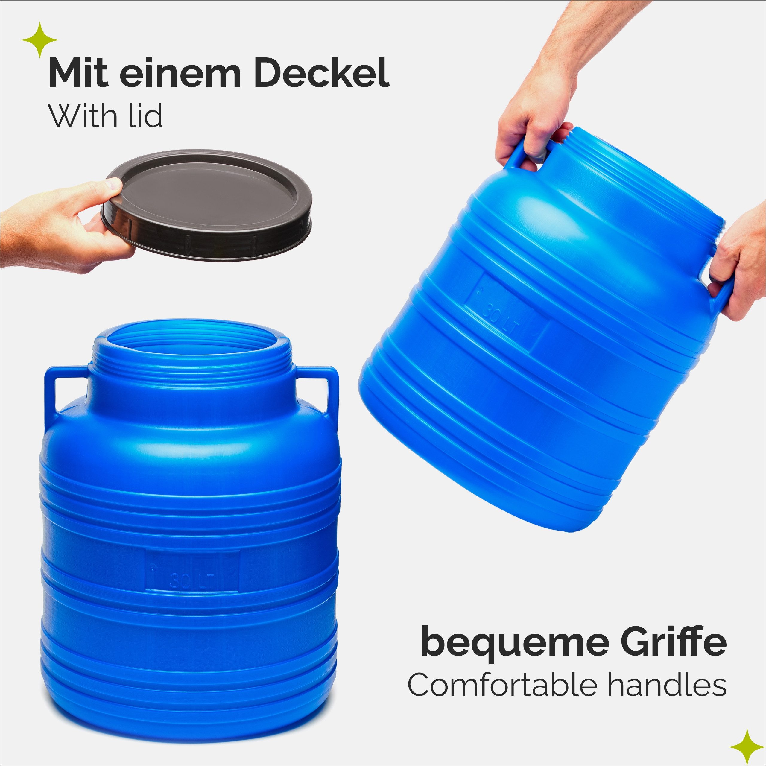 Garronda Regentonne Set 30 Liter Weithalsfass BPA-frei Lebensmittel Fass Deckel GD-0121, 30 l, (2-tlg), BPA-Frei – Bild 4 von 5