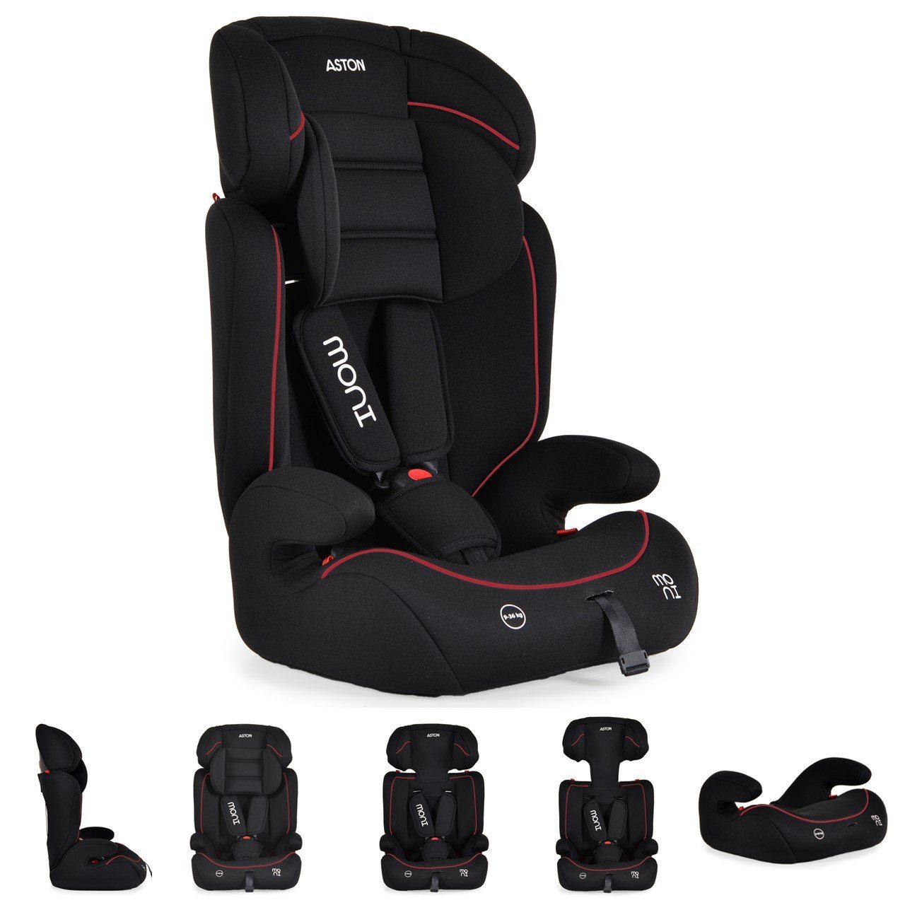 Moni Autokindersitz Kindersitz Aston Gruppe 1/2/3, bis: 36 kg, (9-36 kg) Kopfstütze verstellbar, ab 9 Monate rot