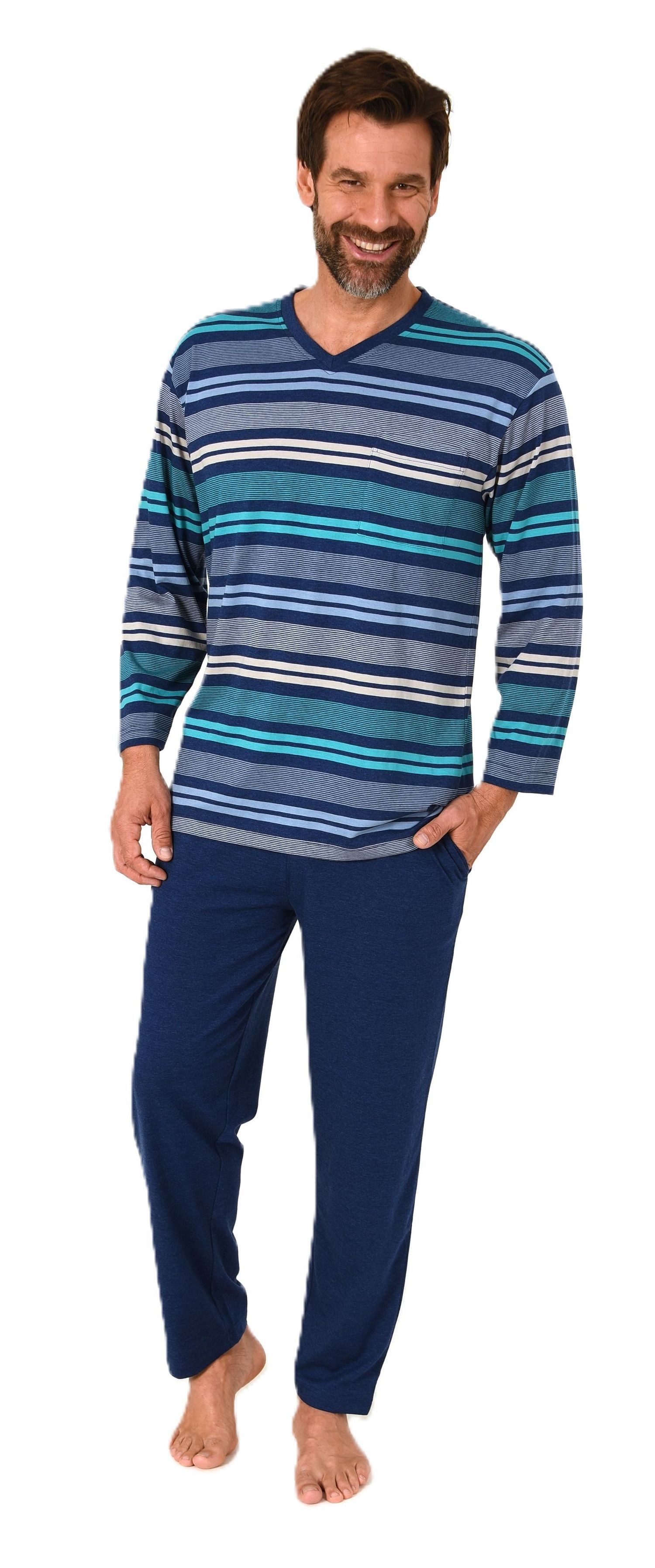 Normann Pyjama Herren Schlafanzug mit Bündchen in Streifenoptik - auch in Ü günstig online kaufen