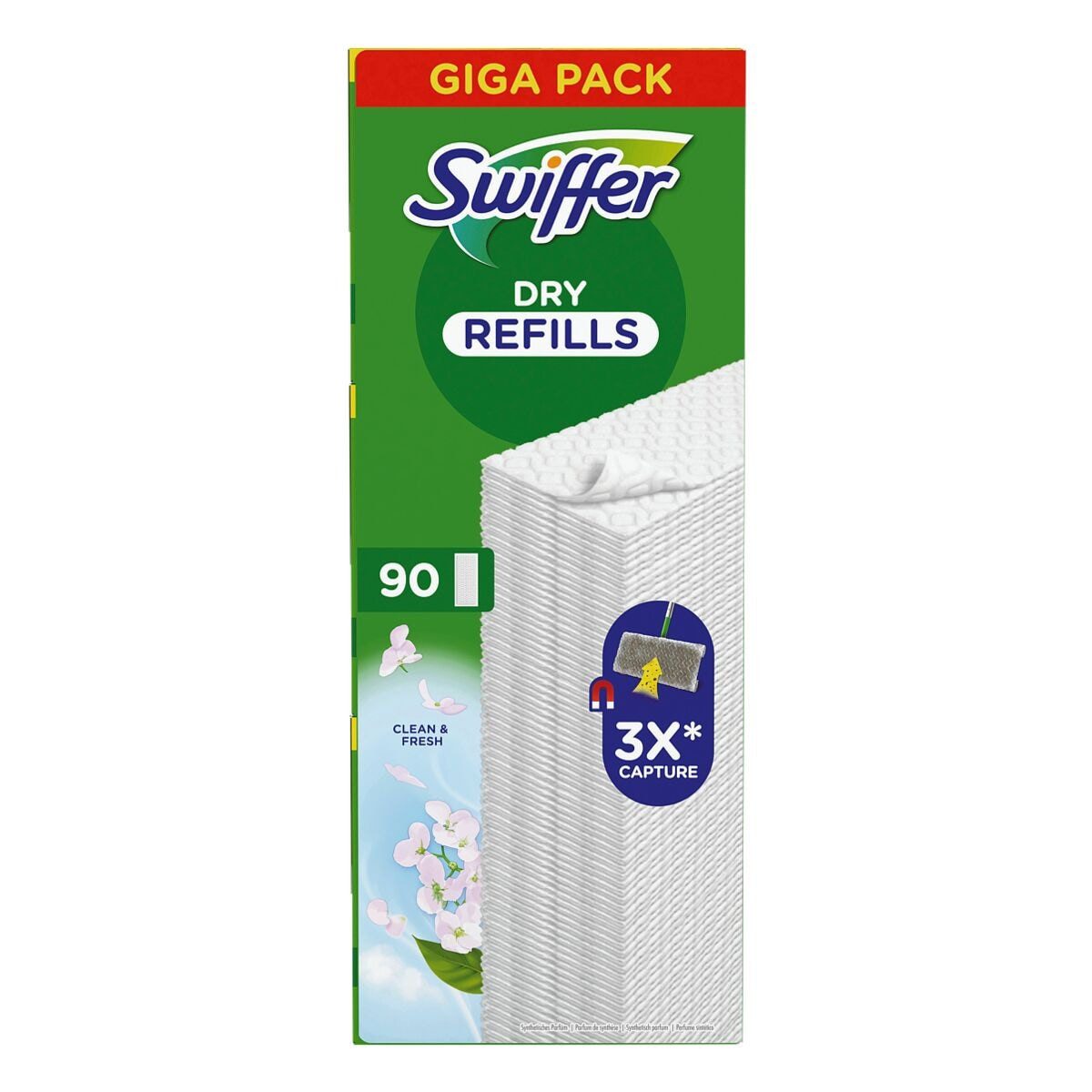 Swiffer DRY CLEAN & FRESH Reinigungstücher (90er Pack trockene Bodentücher mit Duft)