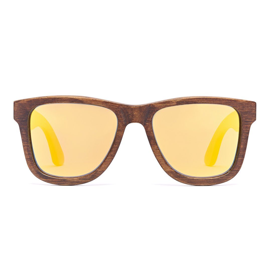Bonizetti Sonnenbrille (Herren Sonnenbrille Bambus, 1-St) Braun Glasfarbe gelb
