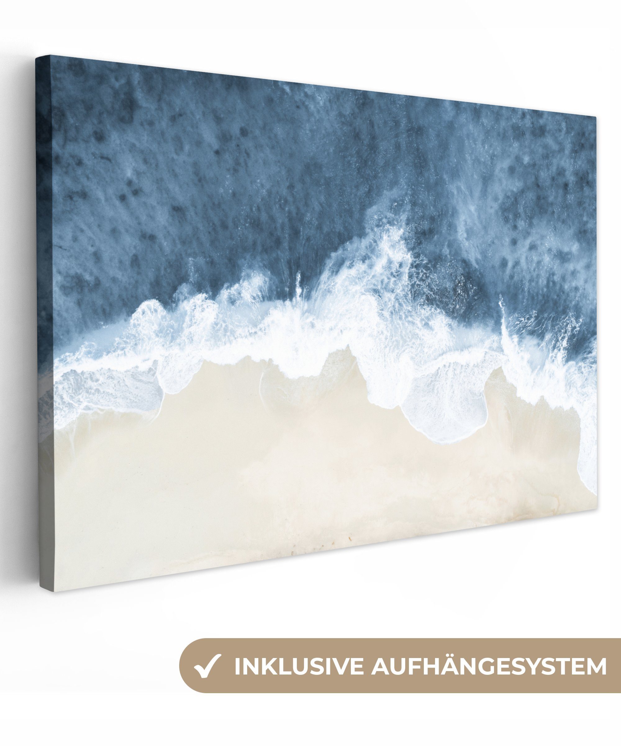 OneMillionCanvasses® Leinwandbild Strand Wandbild - Leinwandbilder, - 30x20 Wanddeko, Meer Wasser - cm Natur, (1 Aufhängefertig, St)