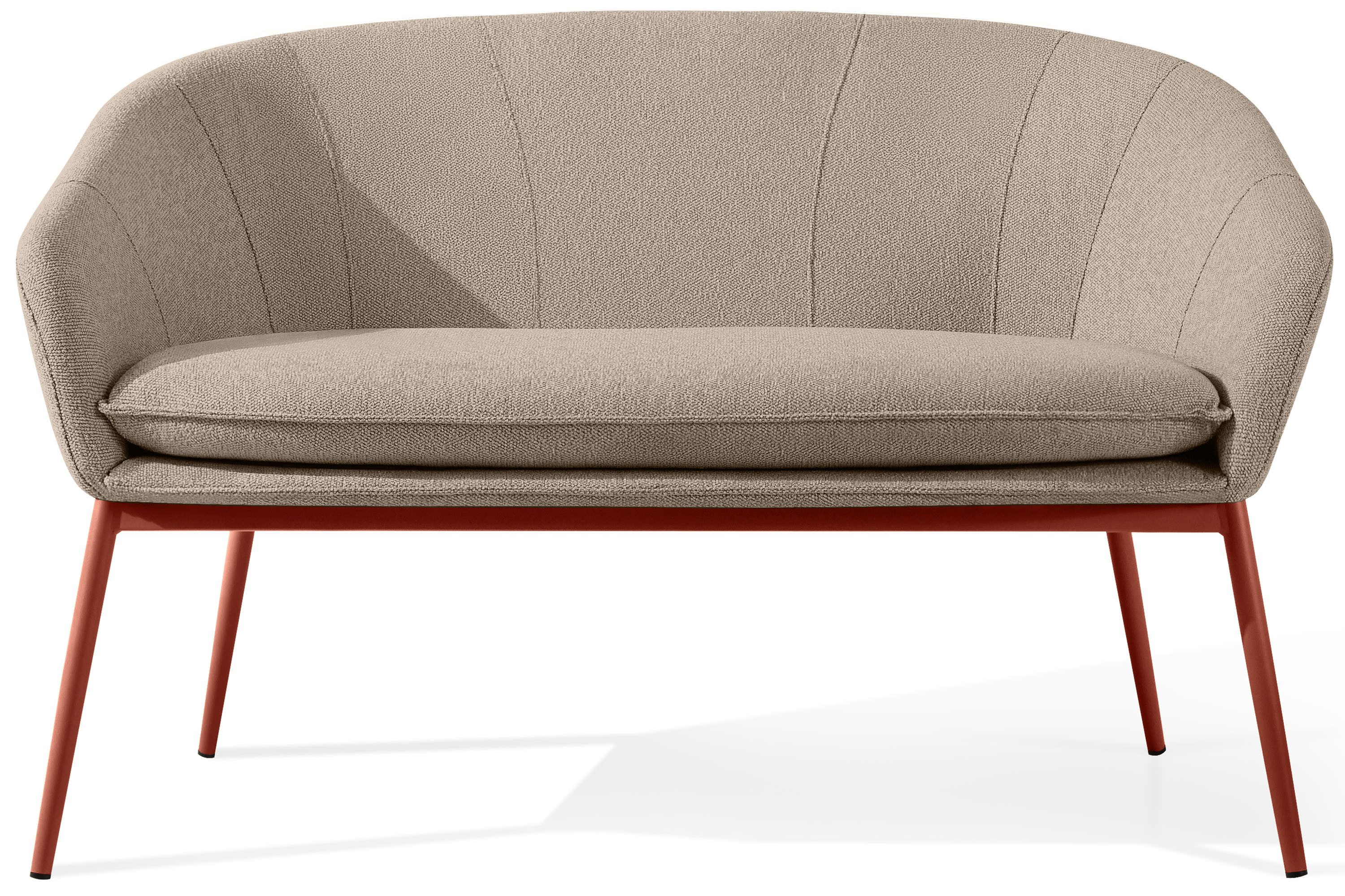 KONSIMO® Loungesofa SOLIS Gartensofa, Gartenmöbel, Sofa 2-Sitzer, hergestellt in der EU, extra bequemer Sitz, fertig montiert, wasserabweisender Stoff, Modern, eisenrot Gestell