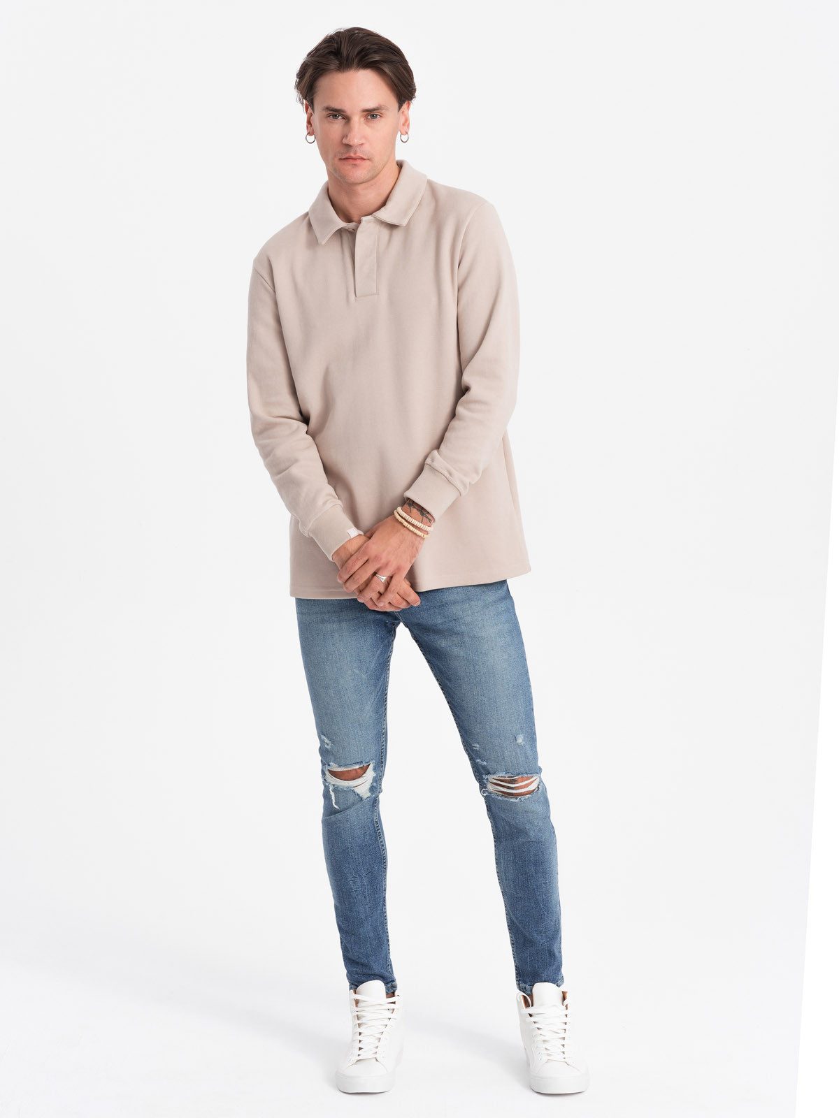 OMBRE Langarm-Poloshirt Herren-Sweatshirt mit Polokragen aus günstig online kaufen