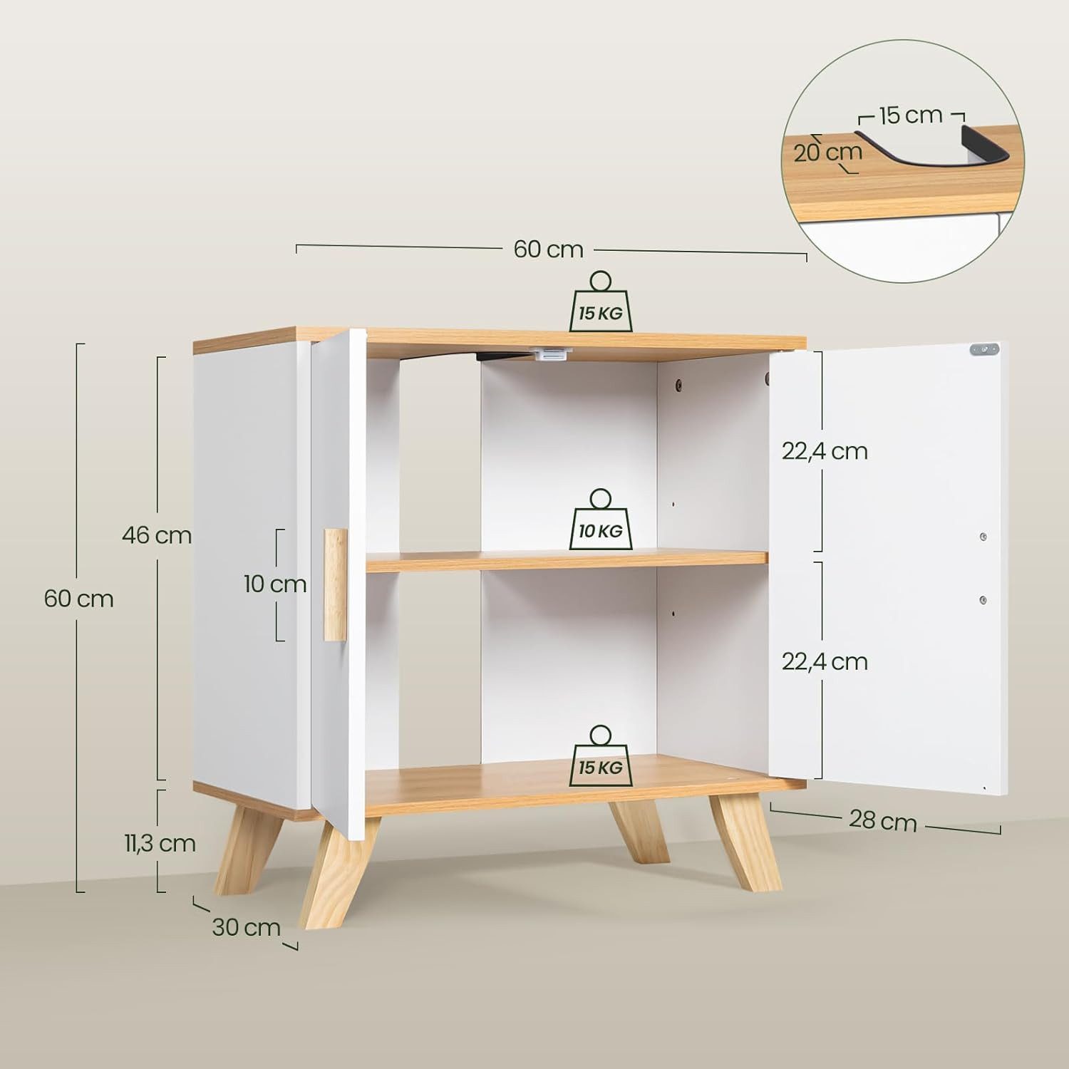 EUGAD Waschbeckenunterschrank (1-St) Badezimmerschrank mit 2 Türe 60x60x30cm