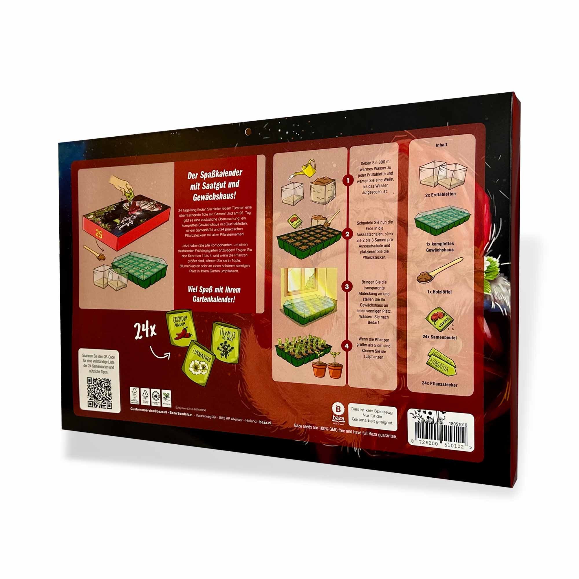 Baza House of Seeds Adventskalender Anzuchtset mit 24 Samen und Mini-Gewächshaus - Adventskalender 2025, Geschenk für Gartenliebhaber/mit Blumen-, Gemüse- und Kräutersamen