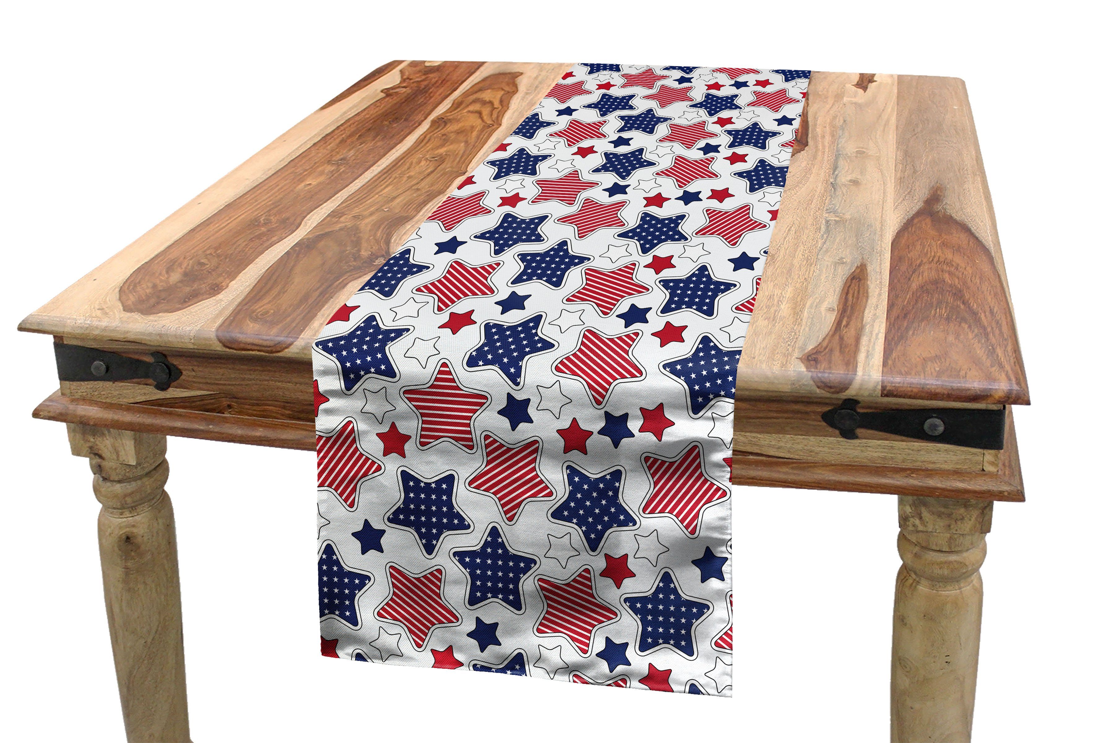 Abakuhaus Tischläufer Esszimmer Küche Rechteckiger Dekorativer Tischläufer, Vereinigte Staaten von Amerika Stern mit Flaggen