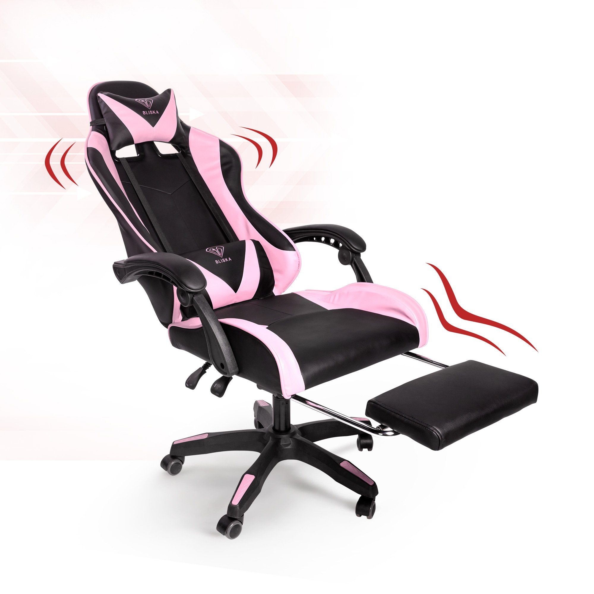 TRISENS Chefsessel Konrad (1 Stück), Fußstütze mit flexiblen Gaming Gaming Schwarz/Rosa mit Design-Armlehnen Stuhl Chair