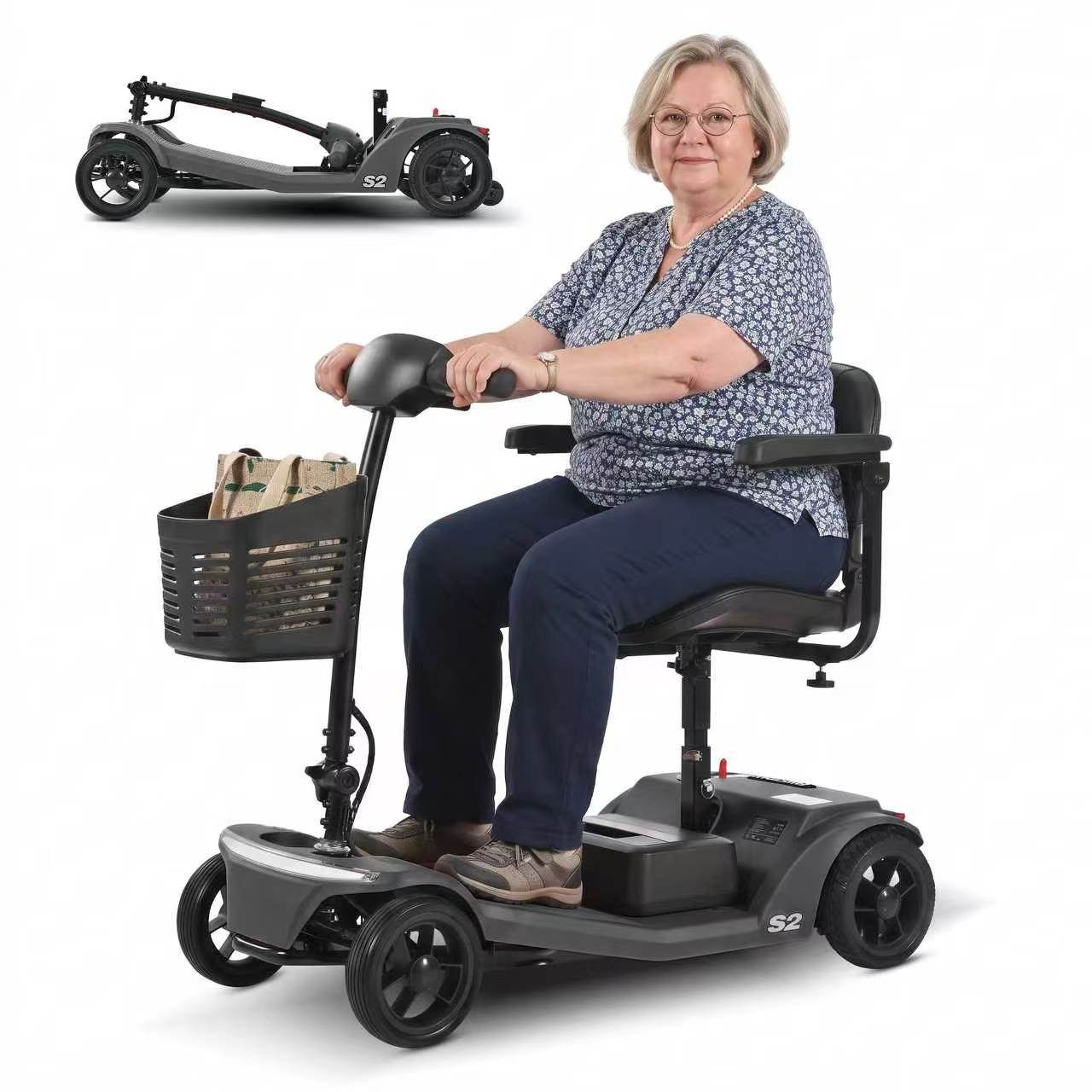 Rolipo Elektromobil Klappbar Elektromobil für Senioren und Erwachsene 12AH Akku,15-20km, Reichweite Elektroroller mit Sitz und Korb Elektro Scooter bis 136kg