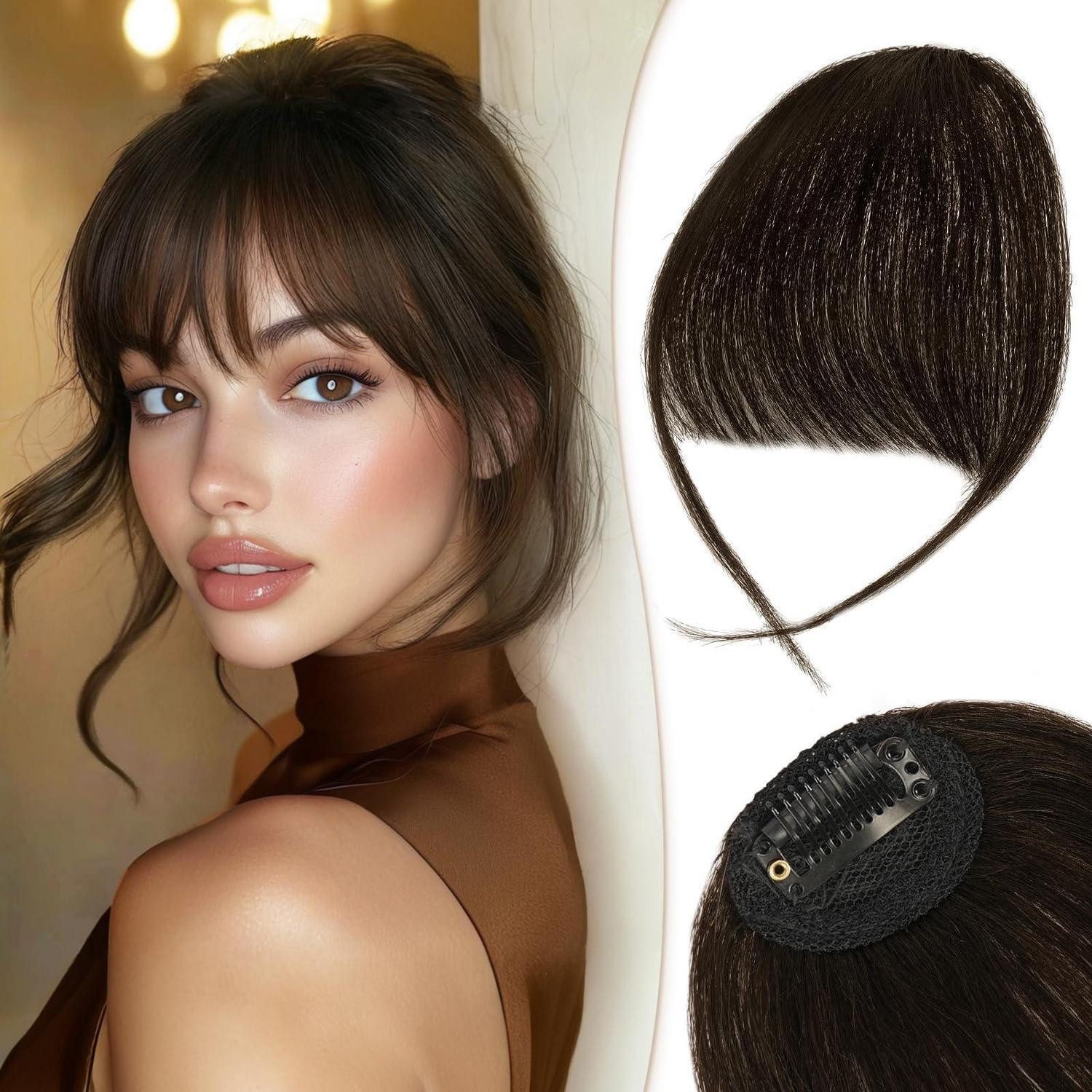 LuxusKollektion Echthaar-Extension Pony Front Clip Echthaar Extensions 5.5g (Packung mit 1) Braun Schwarz
