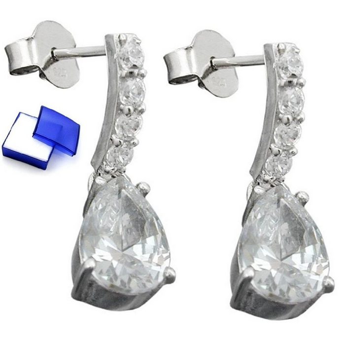 unbespielt Paar Ohrstecker Ohrringe Ohrstecker mit weißen Zirkonias rhodiniert 925 Silber 21 x 6 mm inklusive Schmuckbox Silberschmuck für Damen
