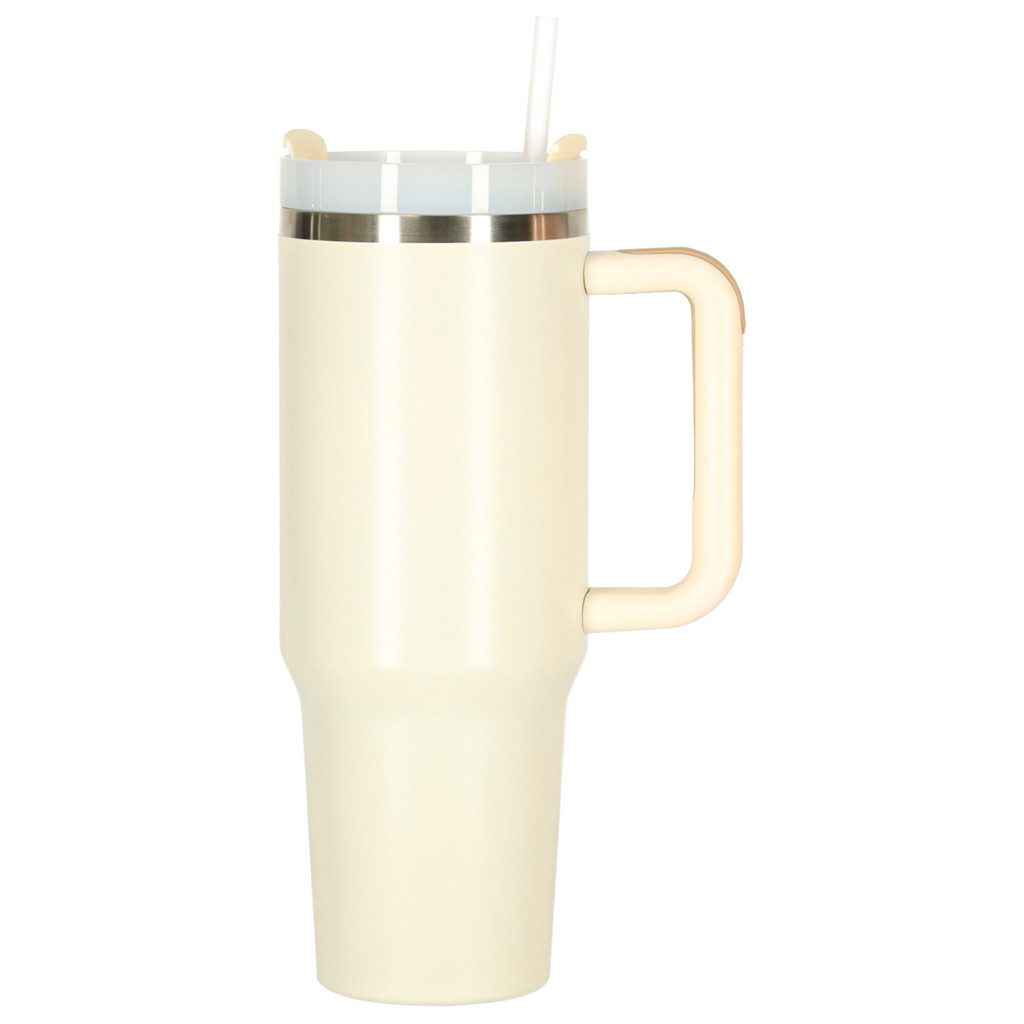 Ikonka Thermobecher Thermobecher 1200 ml mit Strohhalm und Griff Schwarz/Weiß, 1200 ml, Edelstahl, doppelwandig, Griff, Strohhalm, isolierend