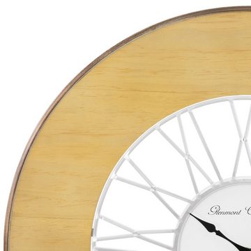 WOMO-DESIGN Wanduhr Designuhr Dekouhr Dekorative Uhr Design (XXL Rund Ø85cm Weiß-Natur Holz-Metall Vintage-Stil Römische Ziffern)