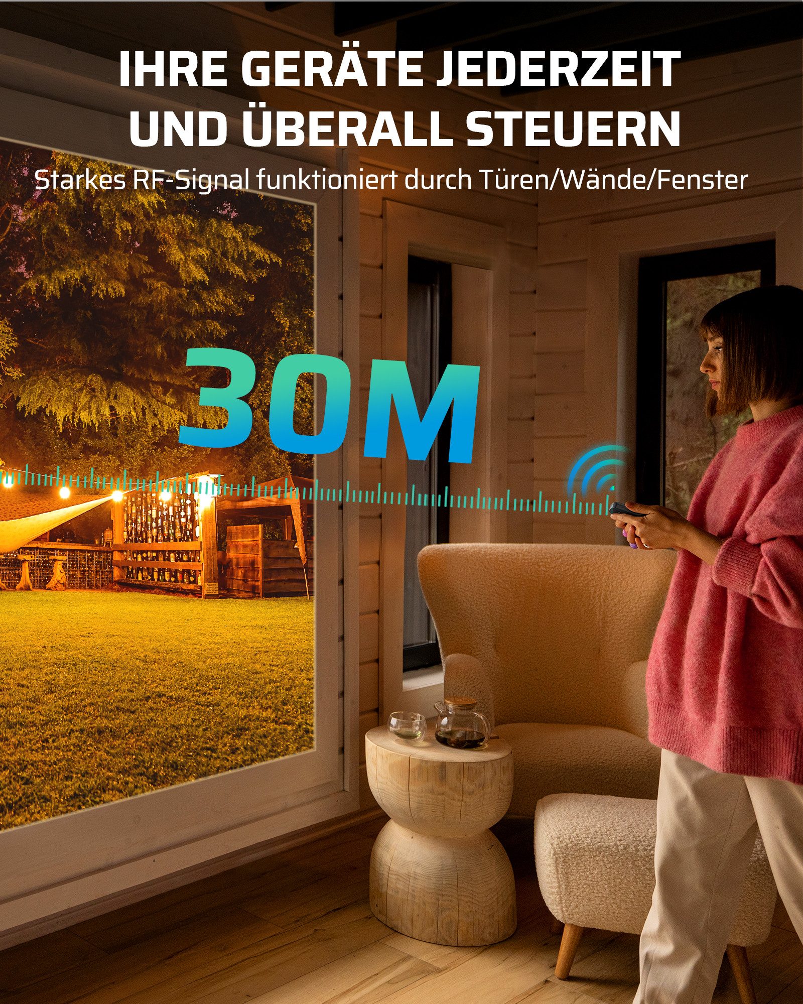 DEWENWILS Licht-Funksteuerung Funkschalter Außen, für Gartenbeleuchtung, Garagenbeleuchtung, Poolpumpen, Außenleuchten, Set, 2-tlg., IP65, 230V 15A, 433MHz, 100ft Reichweite, 2 Fernbedienungen