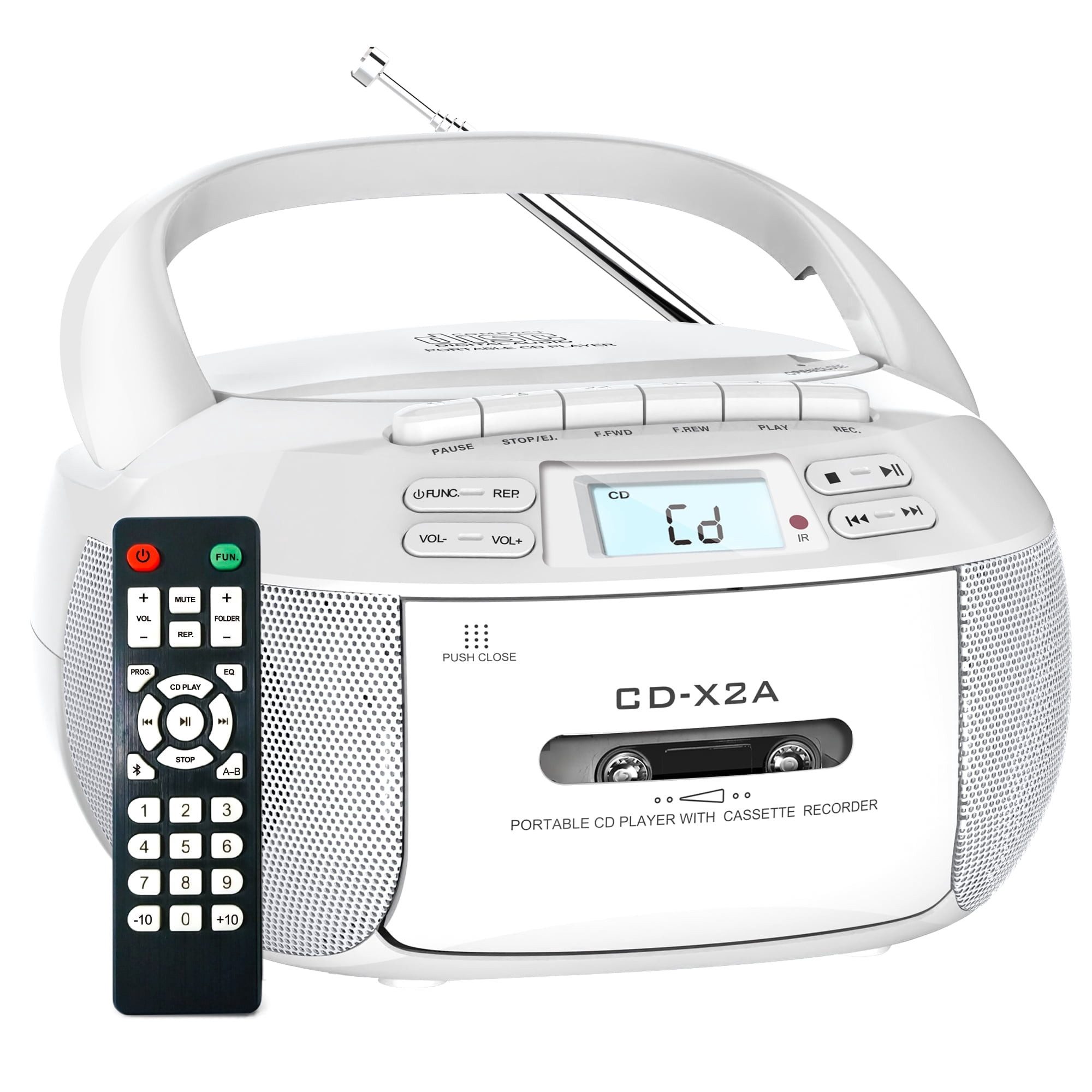 Greadio Tragbarer CD-Player Kassettenrekorder mit Bluetooth FM Radio, weiß Radio (FM (UKW)., mit CD, Kassette, USB und Bluetooth 5.1)