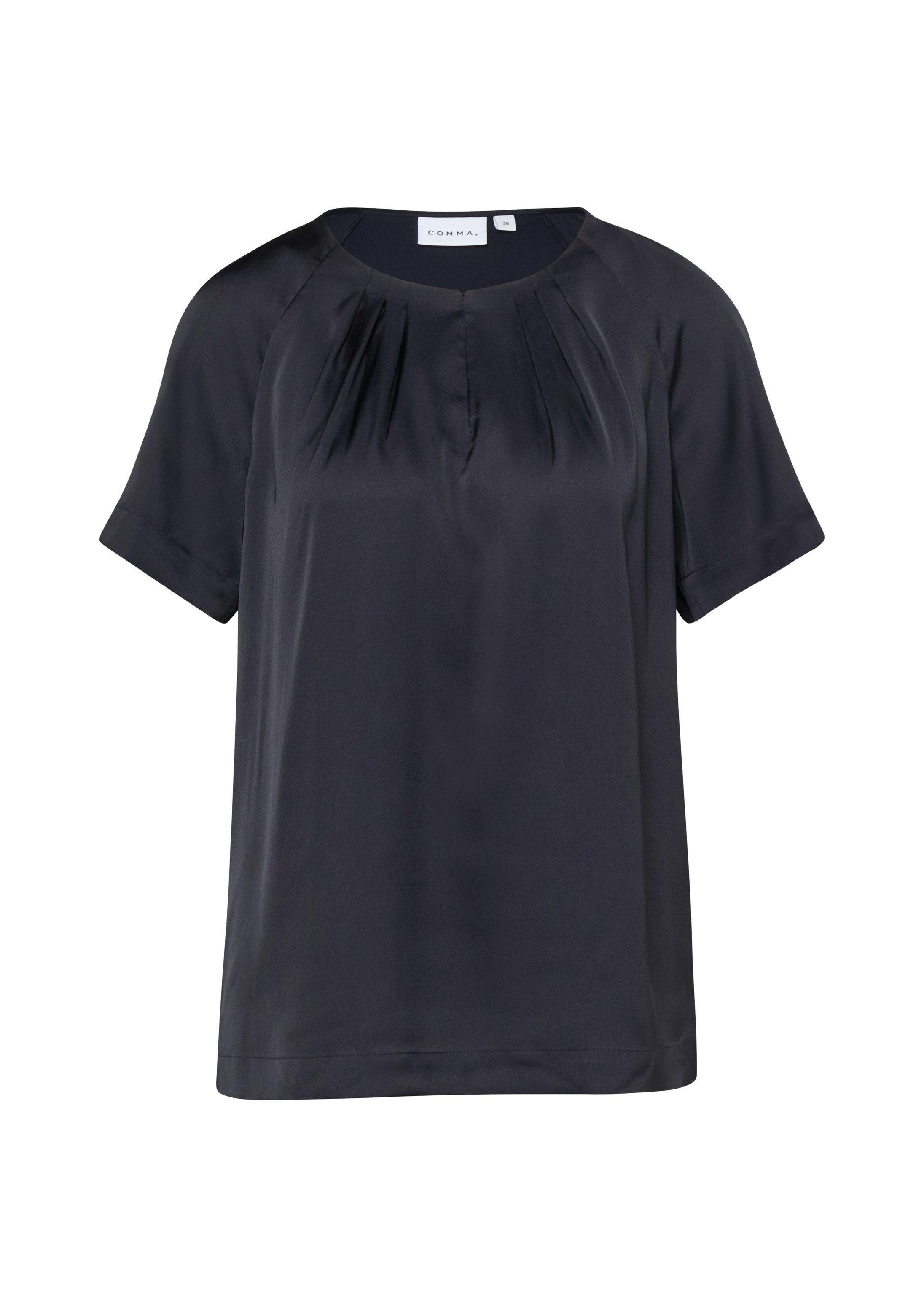 comma Kurzarmbluse Bluse Satinbluse mit Raffung