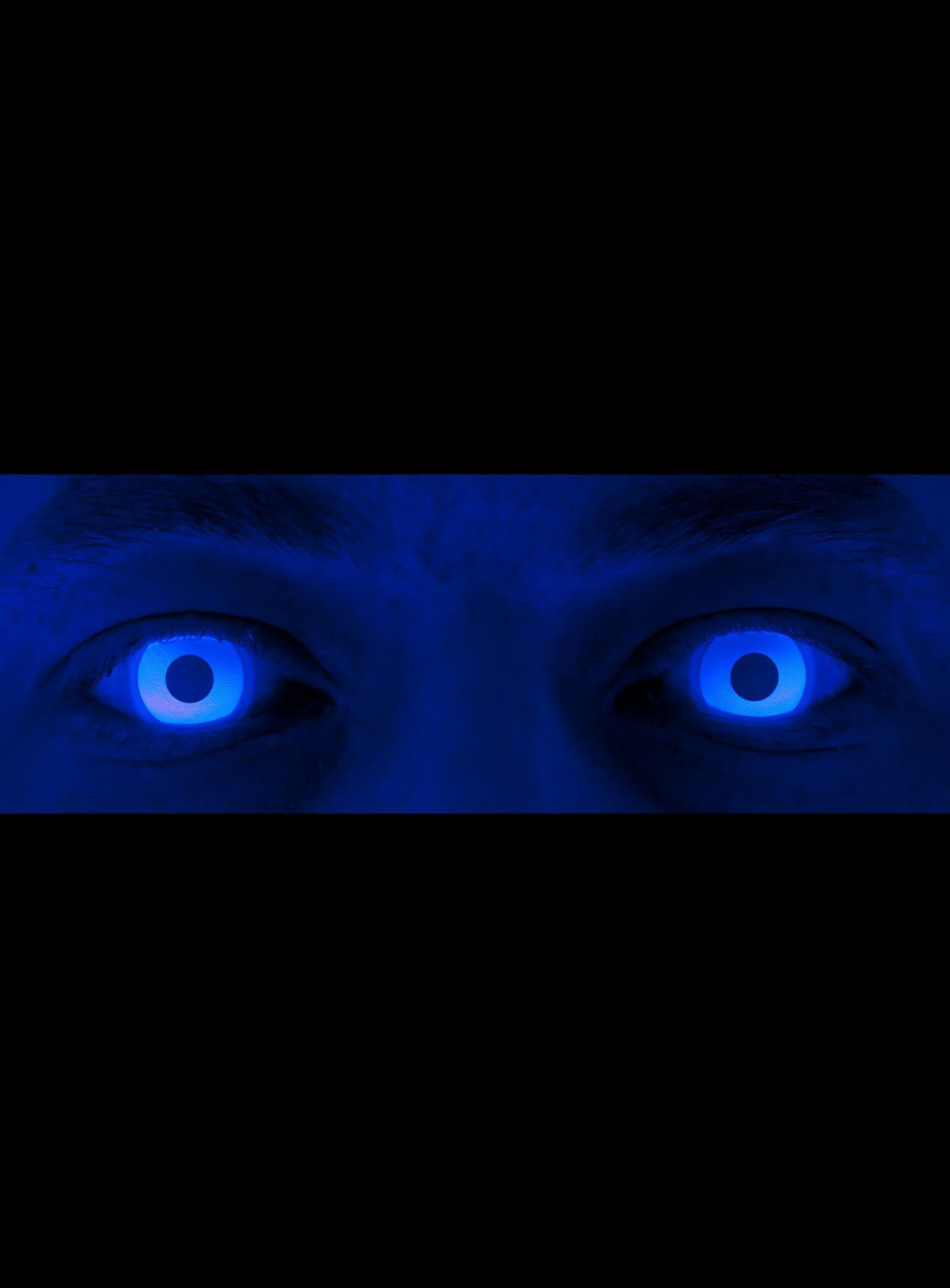 Maskworld Motivlinsen Glow Jahreslinsen Blaue UV Party Kontaktlinsen, Motivlinsen ohne Sehstärke