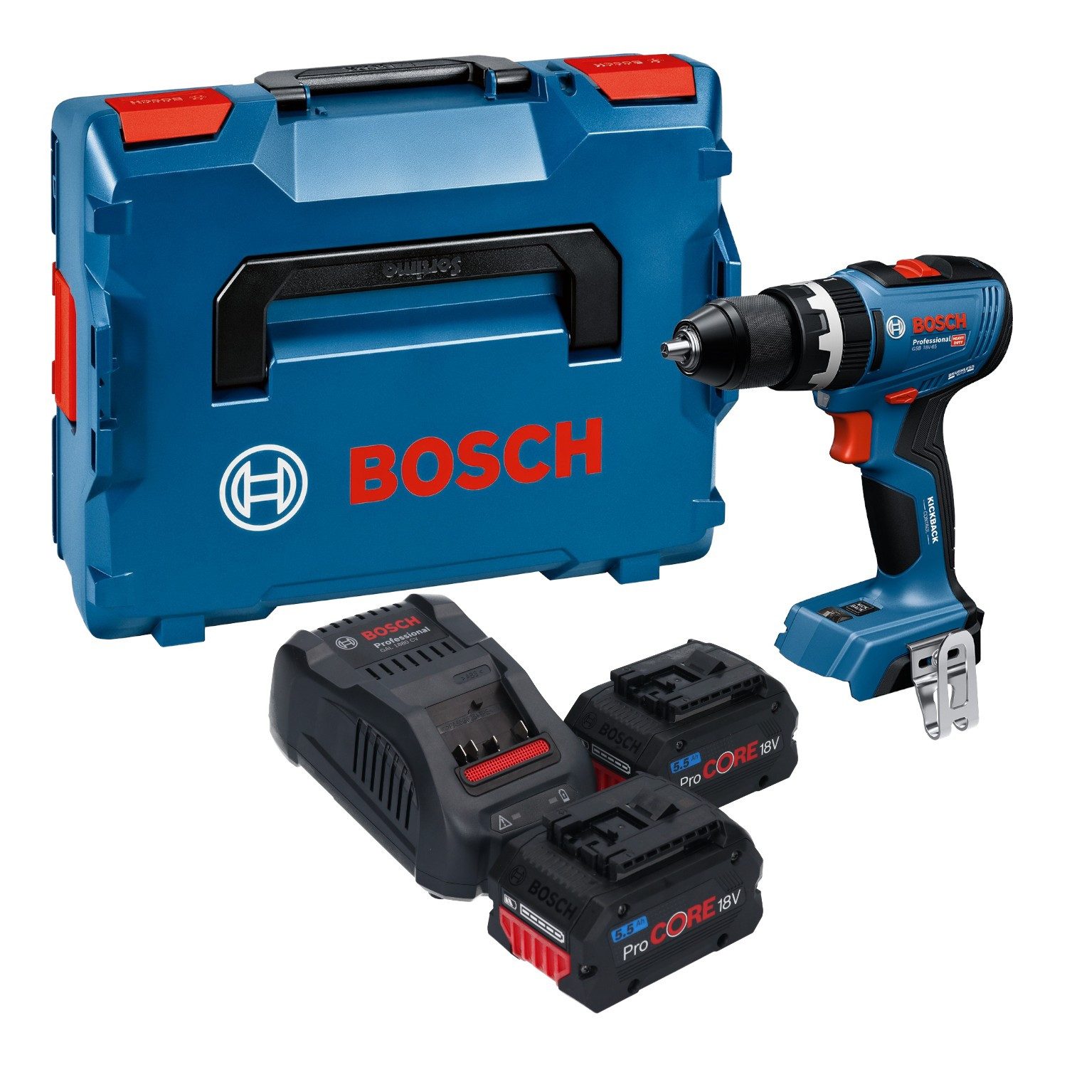 Bosch Professional Akku-Schlagbohrschrauber GSB 18V-65 Professional 18 V 65 Nm Brushless + 2x ProCORE Akku 5,5 Ah
