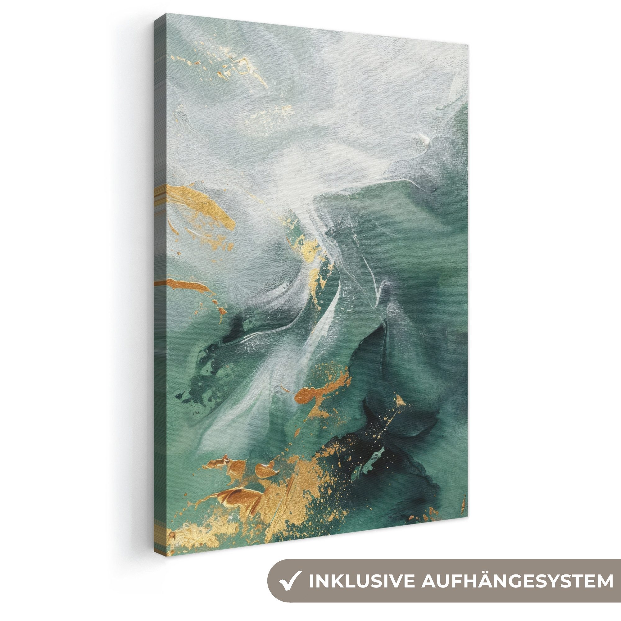 OneMillionCanvasses® Leinwandbild Grün - Modern - Marmor - Abstrakt, Fotodruck (1 St), Leinwand Canvas Wandbild, Wanddekoration 20x30 cm