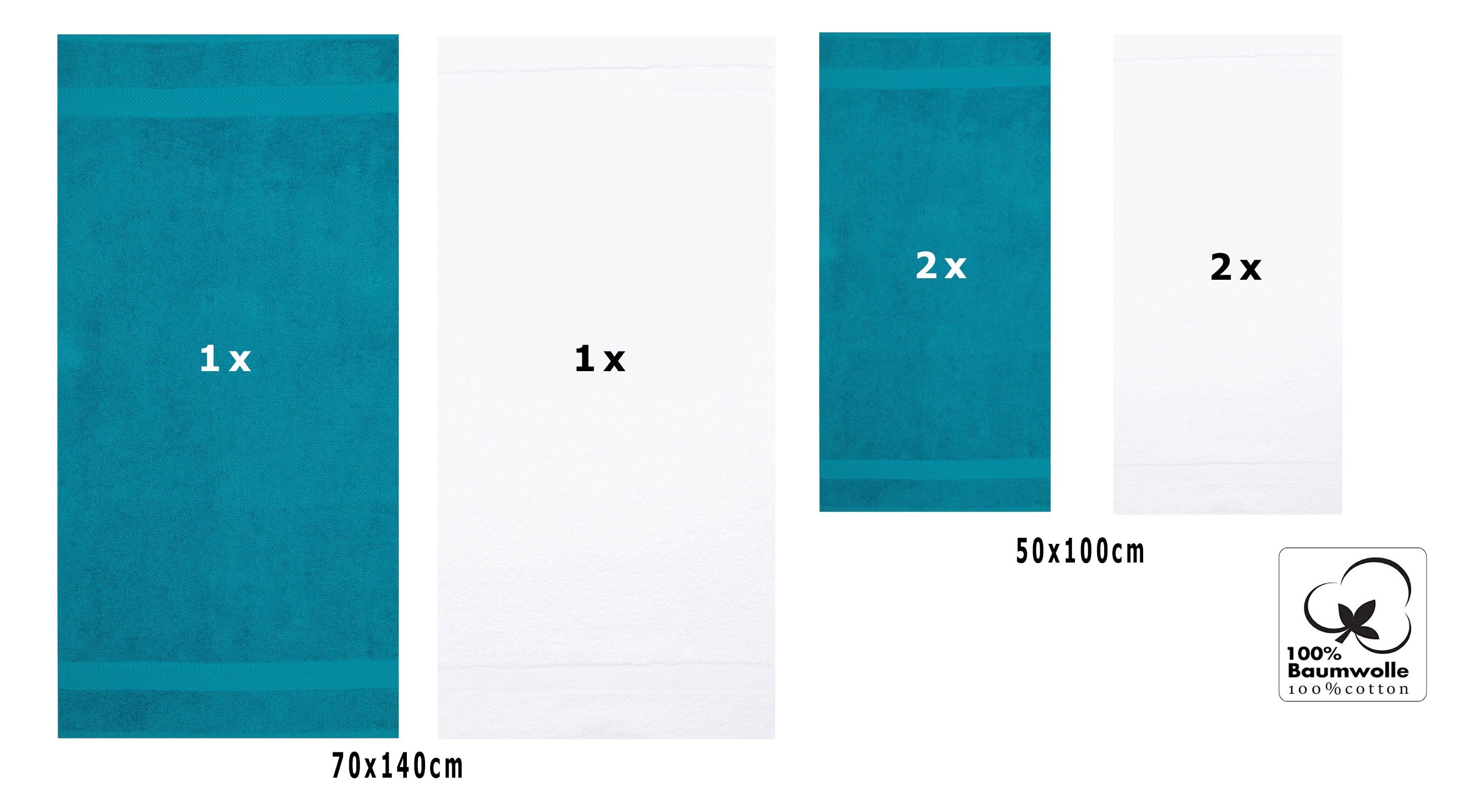 Liegetücher 4x cm Palermo 6er Handtuch 100% 70x140 Handtücher Baumwolle Set Betz petrol/weiß cm, 50x100 2x