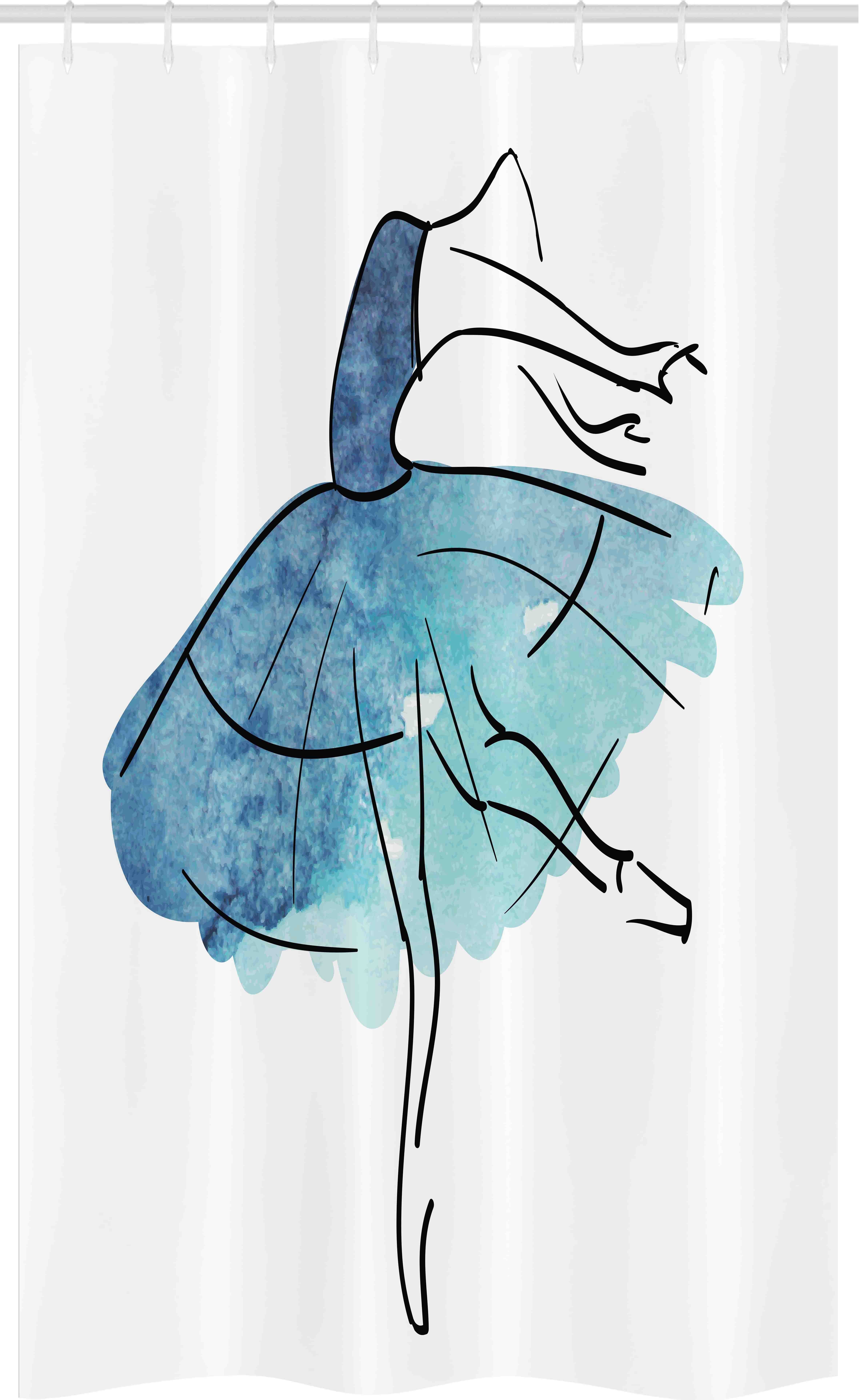 Abakuhaus Duschvorhang Badezimmer Deko Set aus Stoff mit Haken Breite 120 cm, Höhe 180 cm, Ballett Aquarell Tutu den blauen Tönen