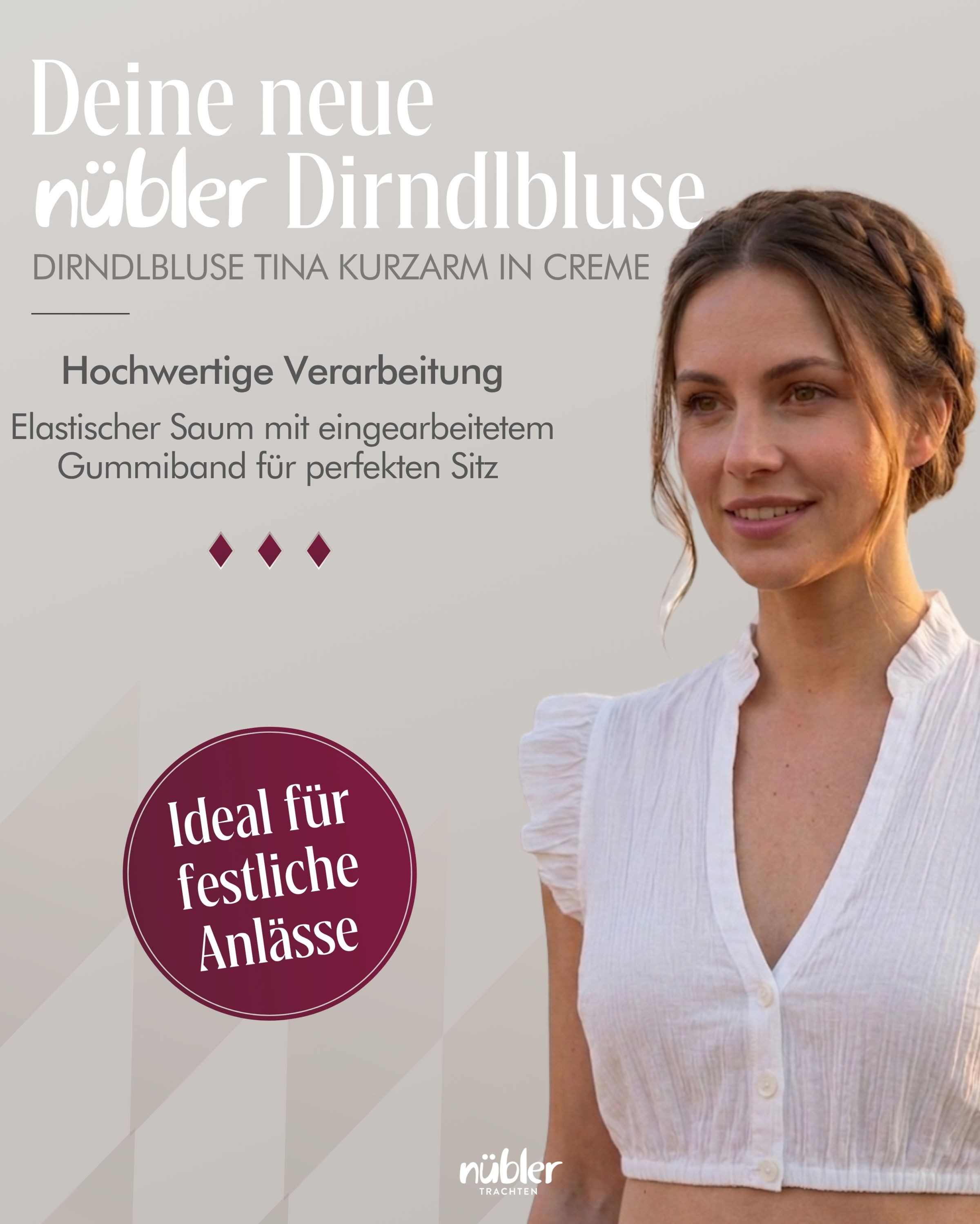 Nübler Dirndlbluse Dirndlbluse Tina Kurzarm in Creme von Nübler – Bild 5 von 5