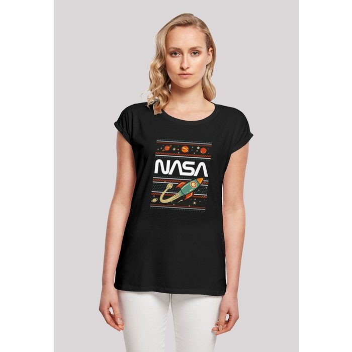 F4NT4STIC T-Shirt Extended Shoulder T-Shirt 'NASA Fair Isle' Damen Premium Merch Regular-Fit Kurze Ärmel Bedruckt