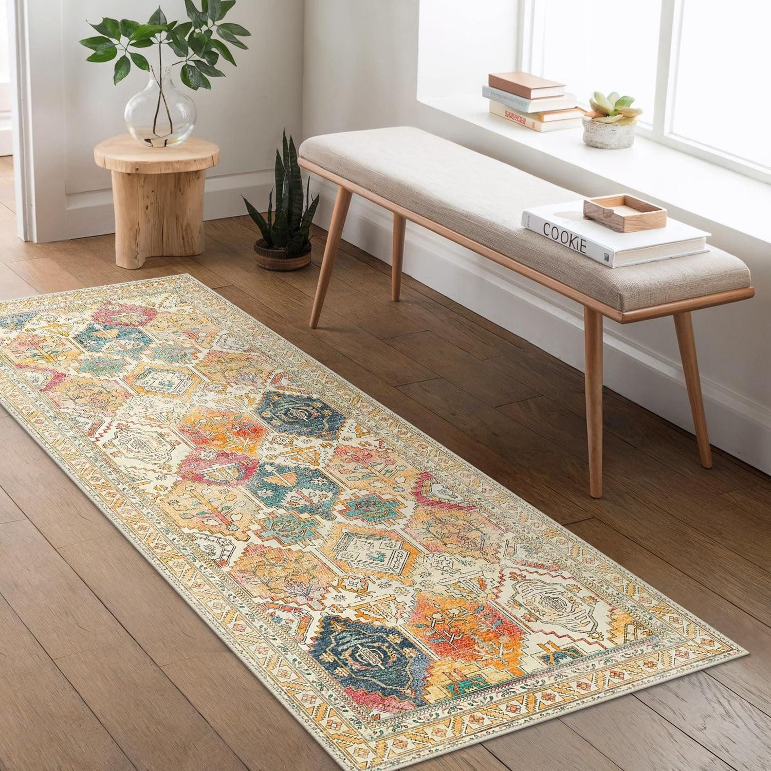 LuxusKollektion Läufer Läufer 80x300cm Vintage Gelb Mehrfarbig, rechteckig, Höhe: 5 mm