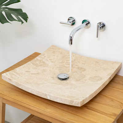 wohnfreuden Aufsatzwaschbecken Marmor Waschbecken ZEN 50 cm creme flach (Kein Set), 6_593