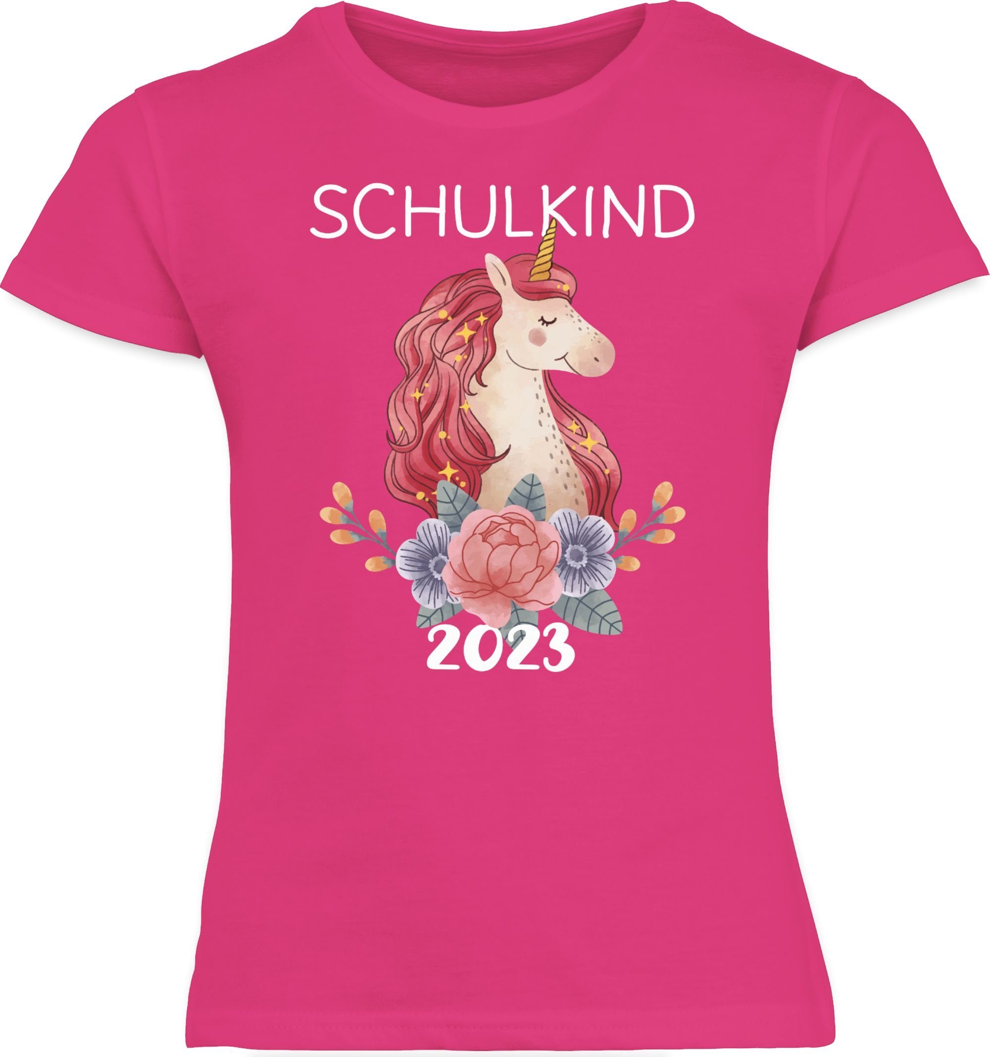 Shirtracer T-Shirt Schulkind 2023 mit Einhorn 1 Mädchen Fuchsia Einschulung