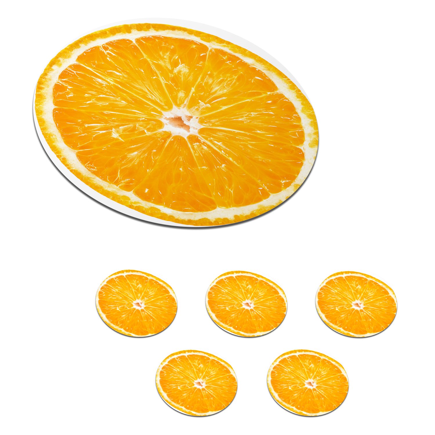 MuchoWow Glasuntersetzer Orange - Obst - Weiß, Zubehör für Gläser, 6-tlg., Getränkeuntersetzer, Tassenuntersetzer, Korkuntersetzer, Tasse, Becher