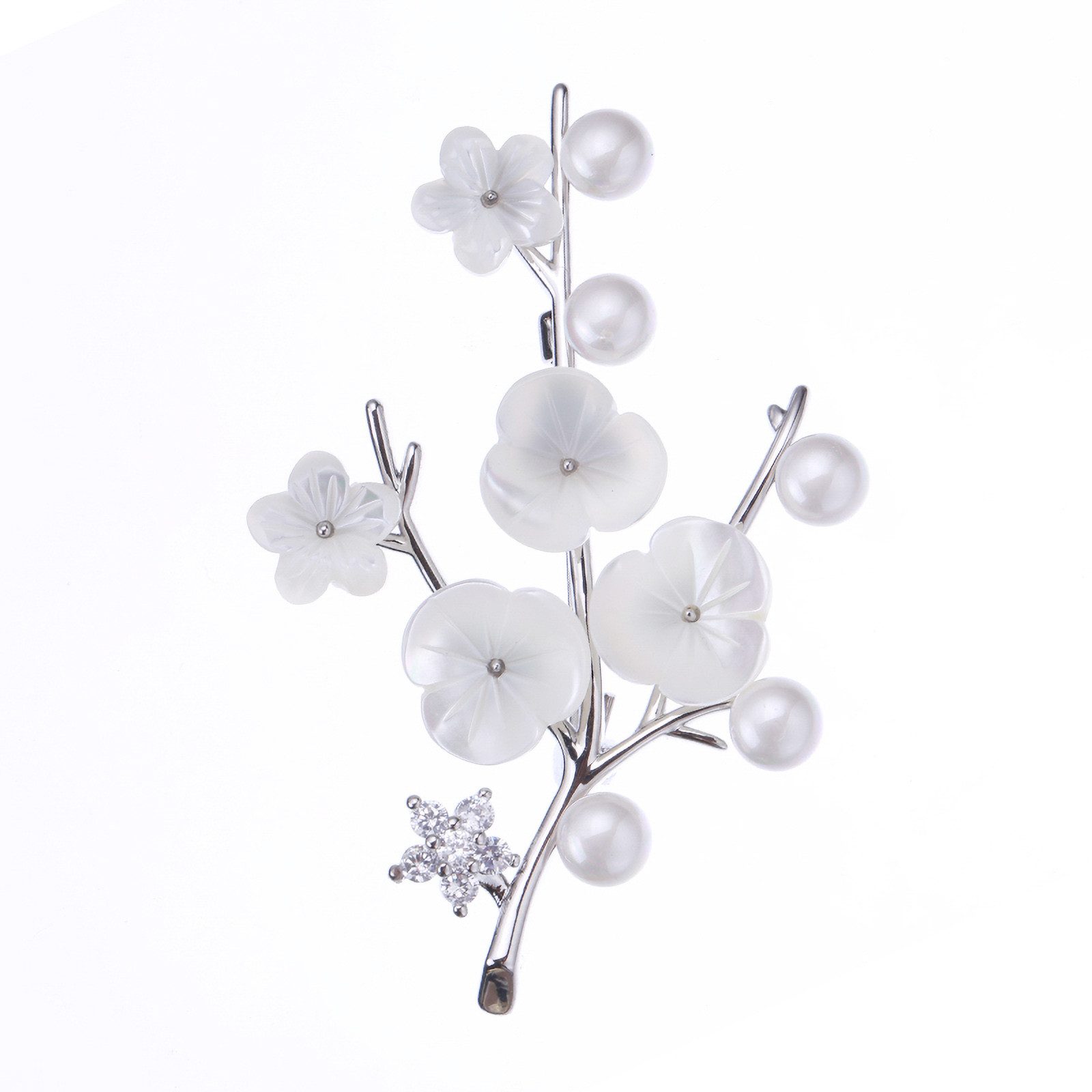 MayTree Brosche "Mandelblüte", Perlmut mit Zierperlen und Strass (Stück, 1-tlg), mit Perlmut, Zierperlen und Strass