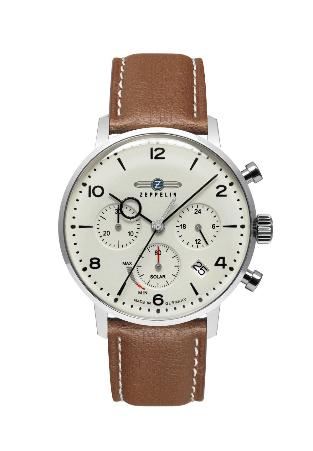ZEPPELIN Chronograph Solar LZ129 Hindenburg – Herrenarmbanduhr mit veganem Armband 8086-5, Made in Germany