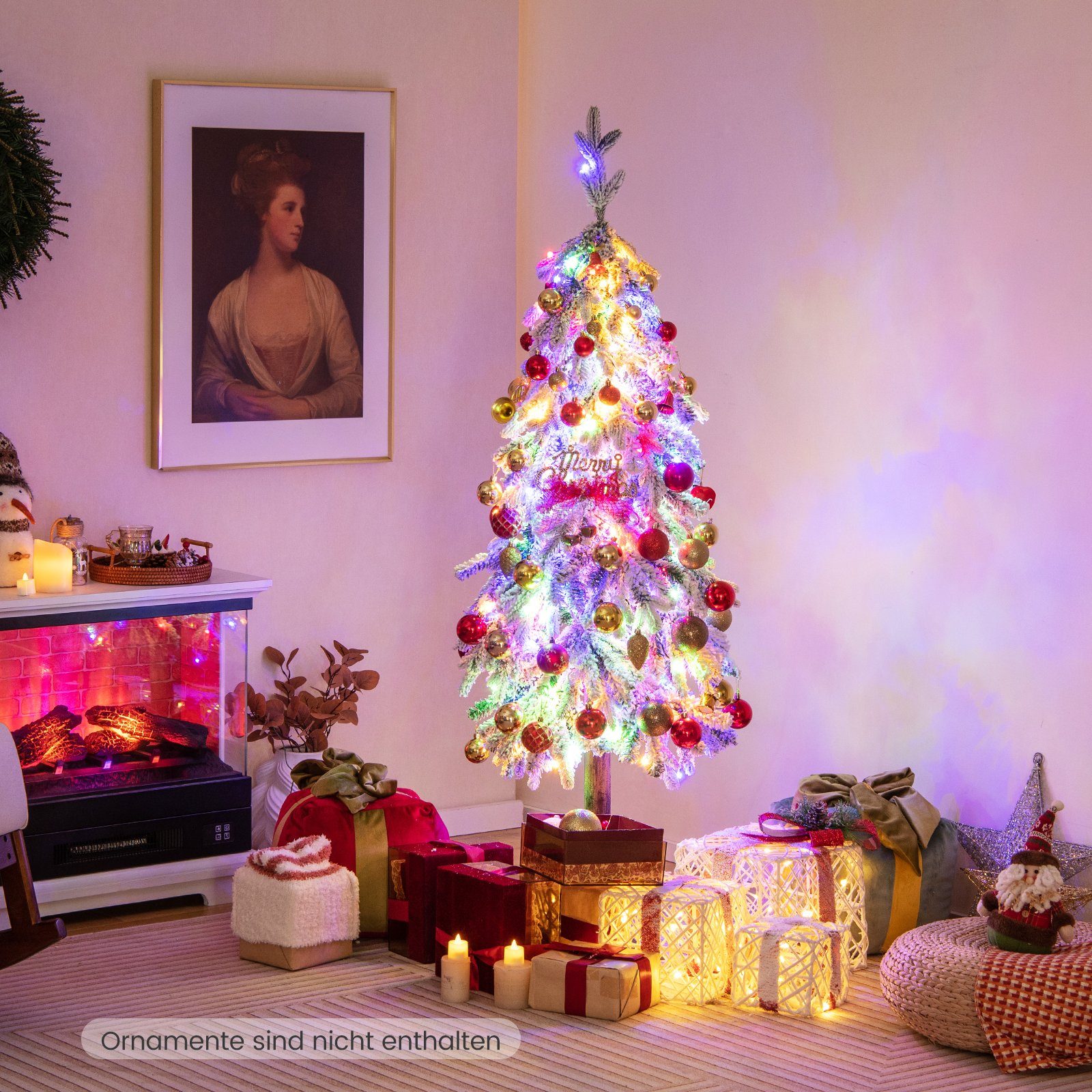 COSTWAY Künstlicher Weihnachtsbaum, mit & Modi, Farbwechsel 11 Schnee LEDs in