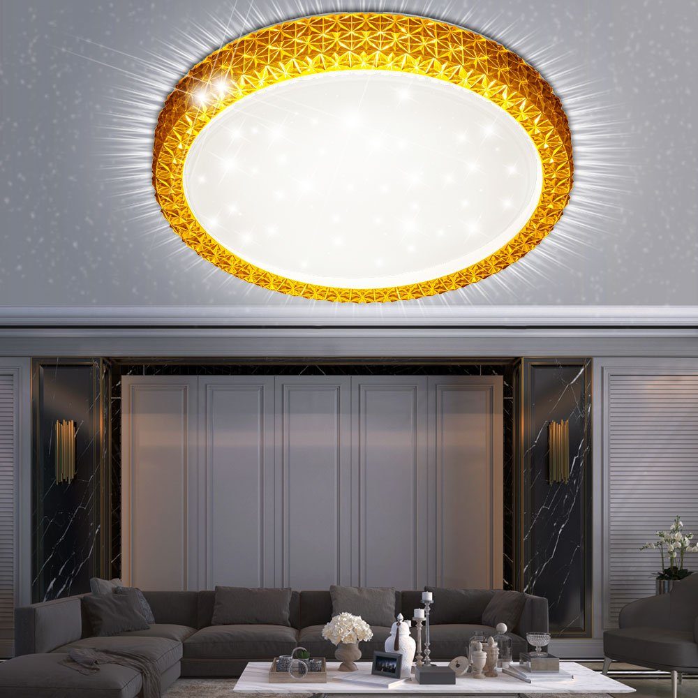 TRIO Leuchten LED Deckenleuchte, LED-Leuchtmittel fest verbaut, Warmweiß, 24 Watt LED Decken Leuchte Arbeitszimmer Kristall Sternen Himmel Lampe | Deckenlampen