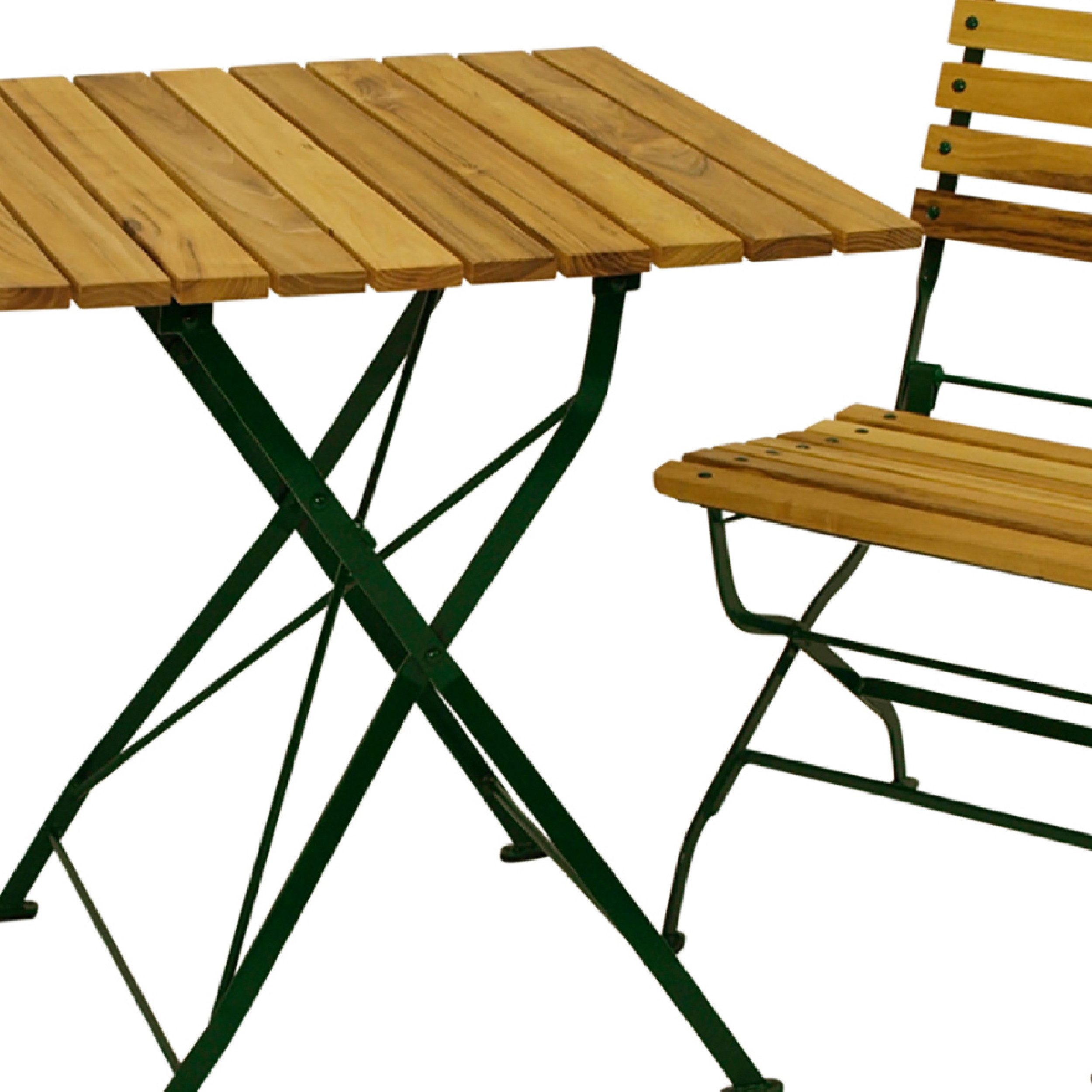 TPFGarden Sitzgruppe GENF, (Bistro Set GENF - Gartenmöbel Garnitur 3-teilig, 3-tlg., Gartensitzgruppe für 2 Personen - Flachstahl Robinienholz dunkelgrün), (2x Stuhl, 1x Tisch 70x70cm)