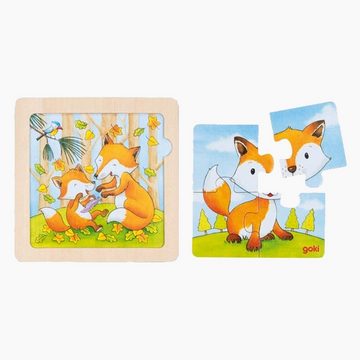 goki Rahmenpuzzle Hintergrundbildpuzzle Tierkinder 4er Set, 4 Puzzleteile, perfekt für kleine Kinderhände