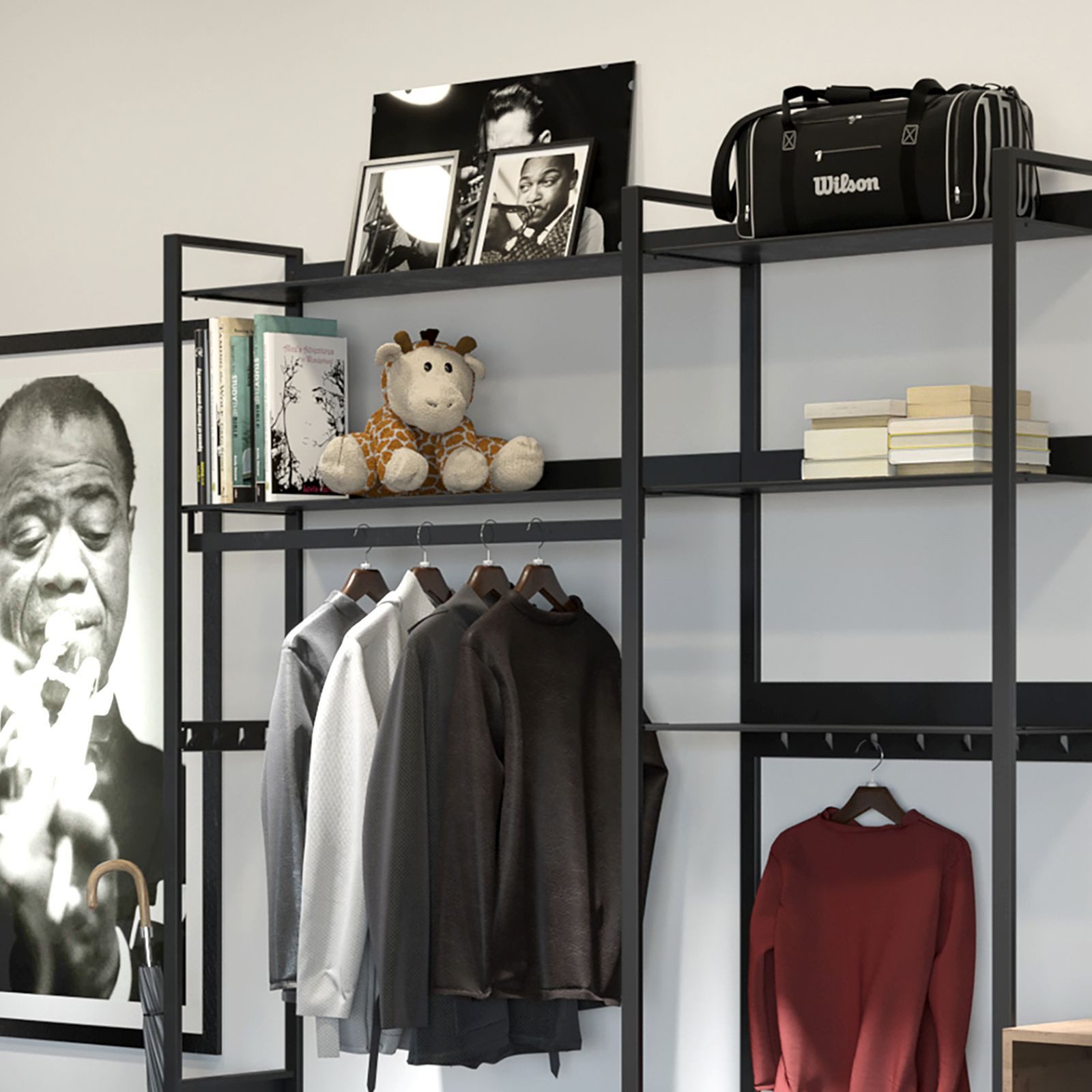 Kesseböhmer Leiterregal hochwertiges Regalsystem YouK Garderobenstange schwarz, Garderobenstange 600 mm