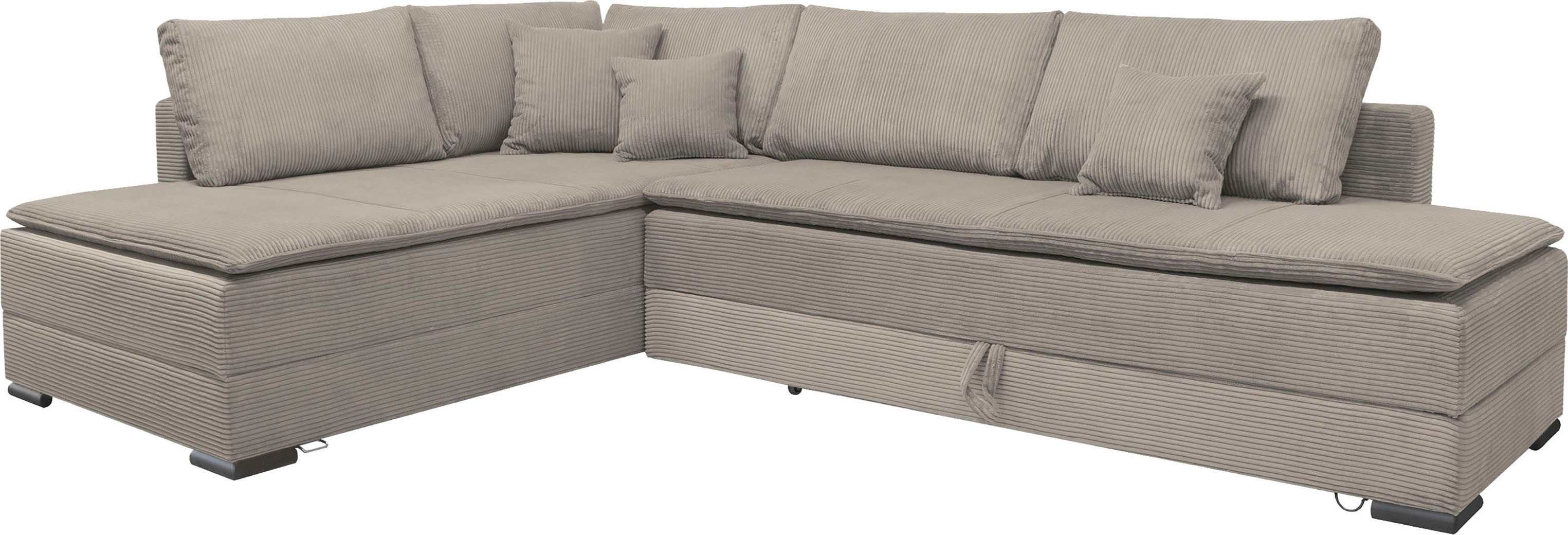 Home affaire Ecksofa Night & Day L-Form, B: 321 cm, mit Dauer-Schlaffunktion 180x200 cm, Bettfunktion, Bettkasten, Topper & 3 Zierkissen, Boxspringbett in Cord