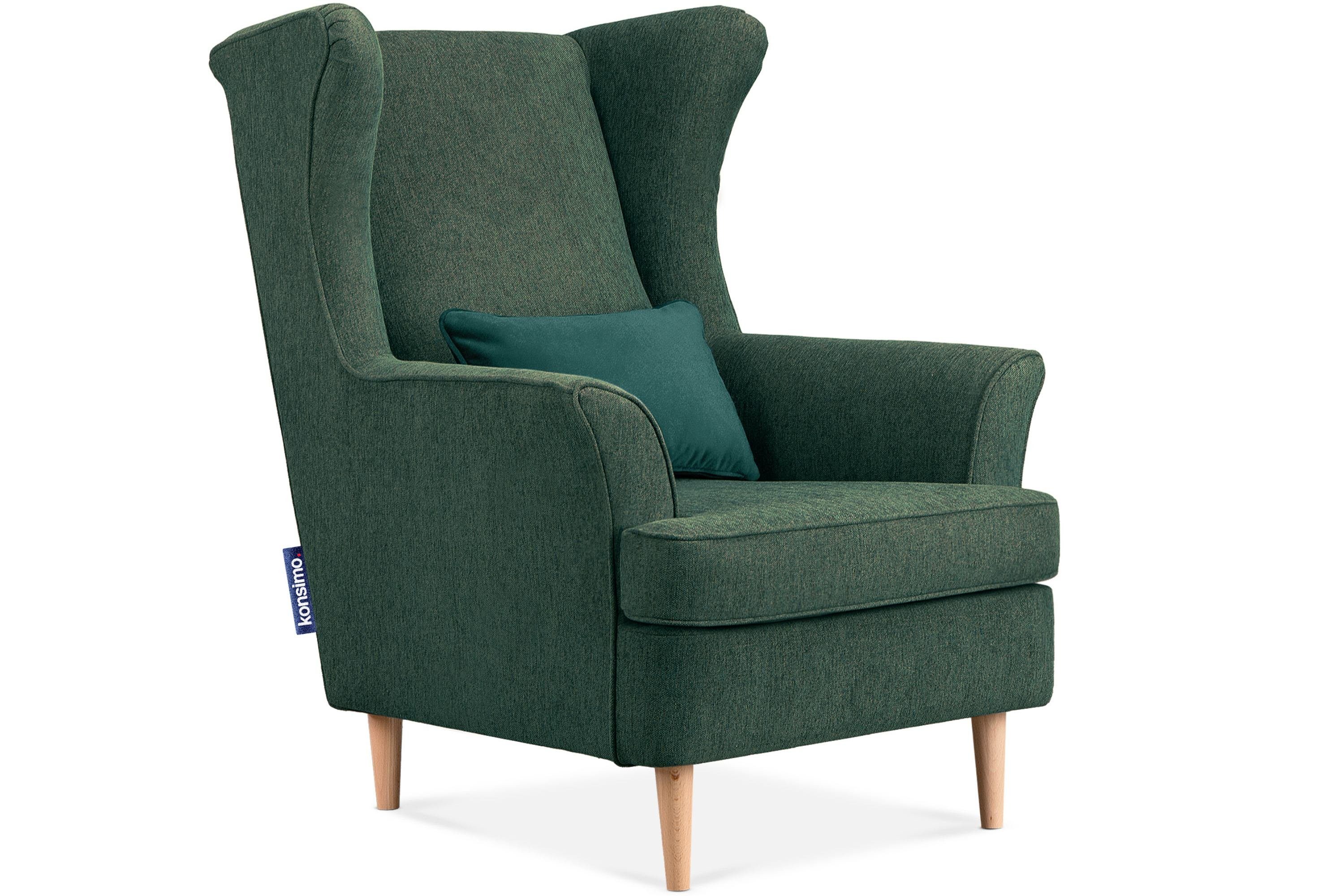 dekorativem Design, hohe Füße, zeitloses Konsimo Ohrensessel STRALIS Kissen Sessel, inklusive
