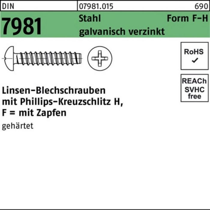 Reyher Blechschraube 500er Pack Blechschraube DIN 7981 LIKO PH F 5 5x19-H Stahl galv.verz.