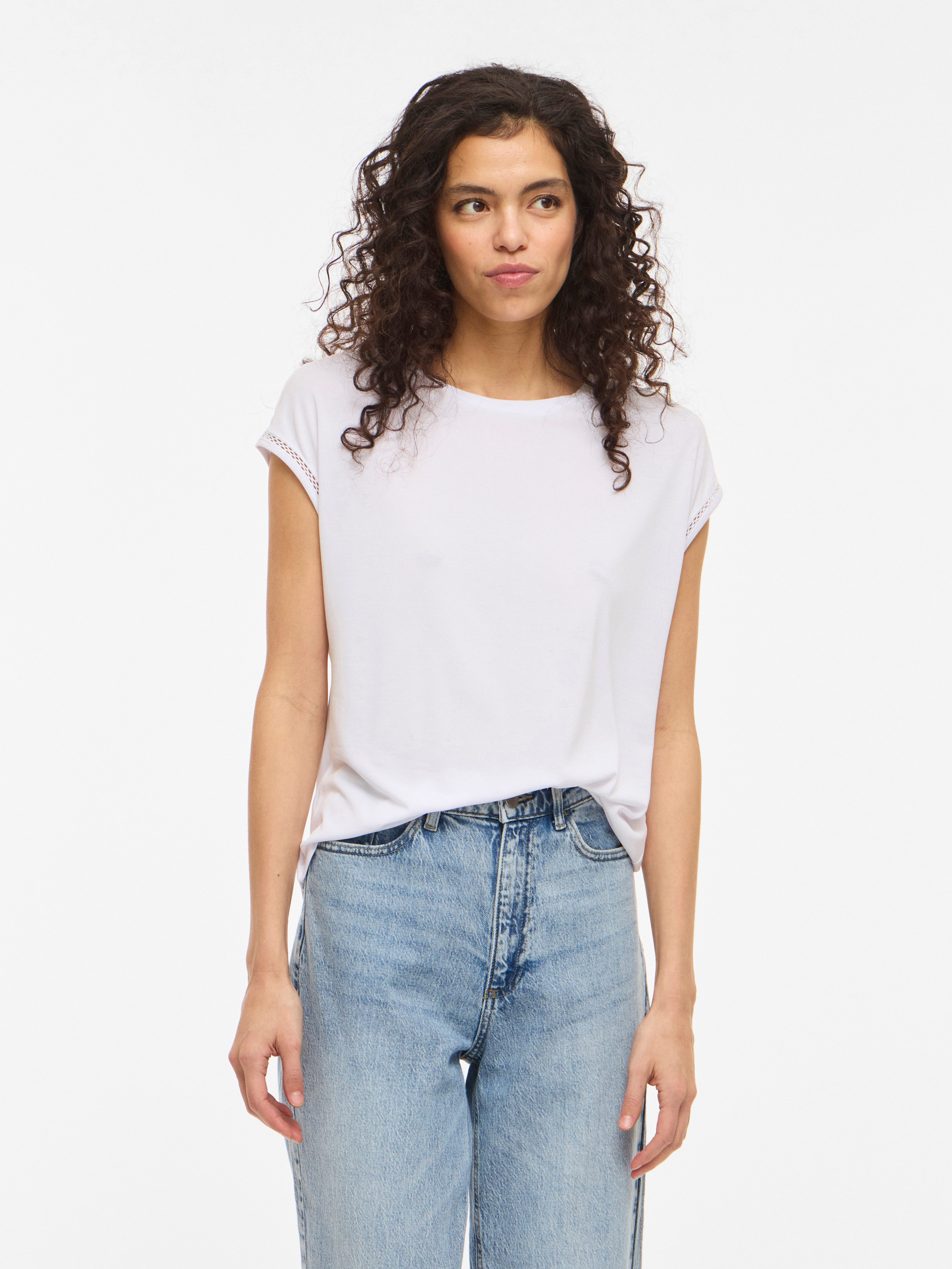 Vila Kurzarmshirt VIMODALA C/S O-NECK DETAIL TOP - NOOS
