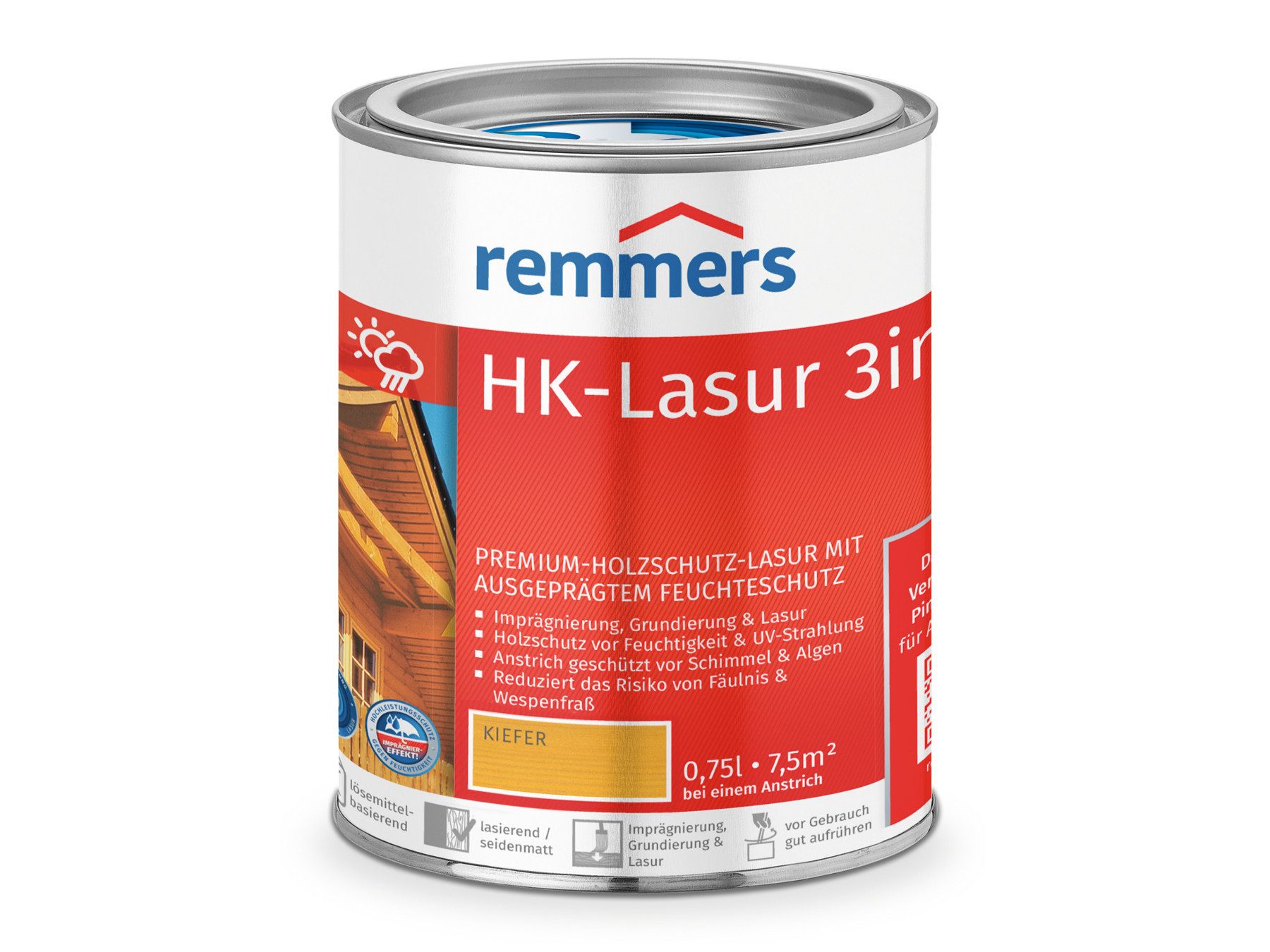 Remmers Holzschutzlasur HK-Lasur 3in1 0,75 Liter, 3facher Holzschutz mit Imprägnierung + Grundierung + Lasur
